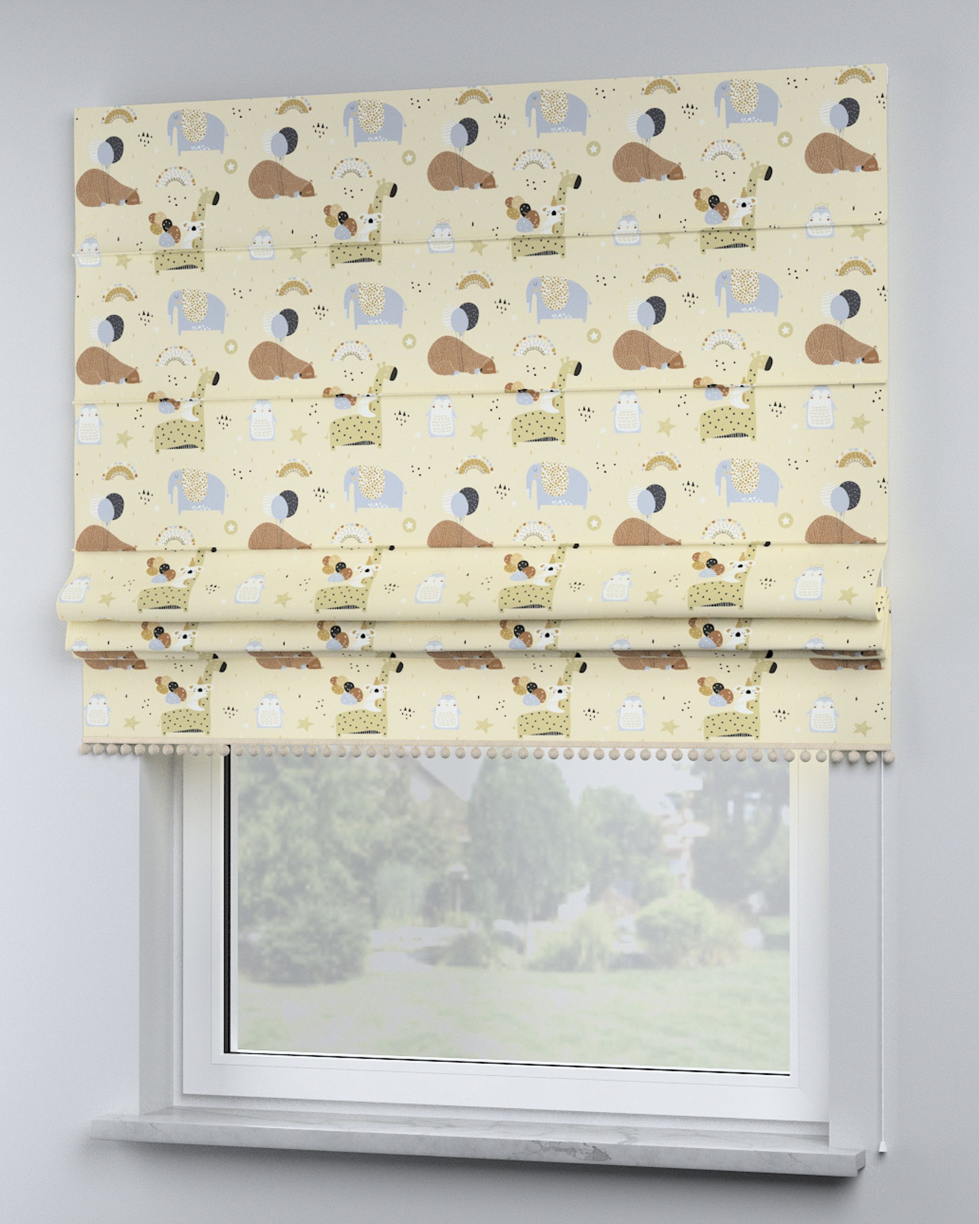 Store bateau à pompons couleur beige tissu à motifs (hover)