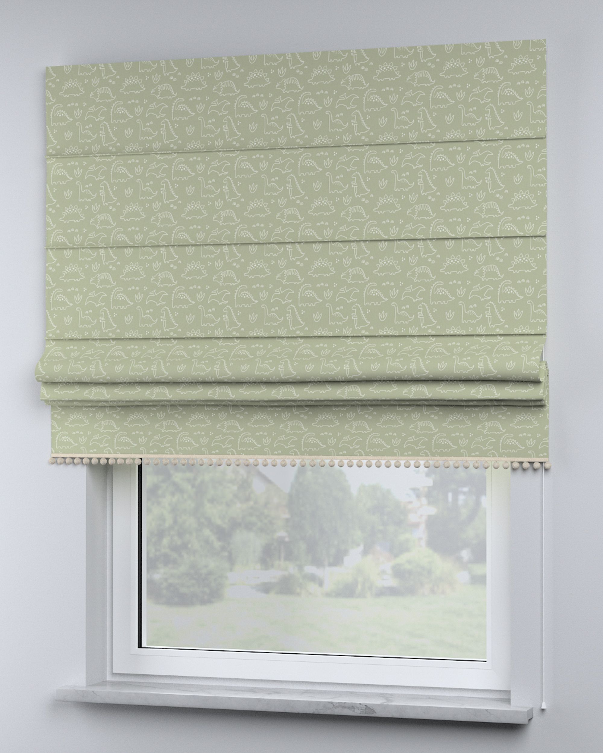 Store bateau à pompons couleur vert tissu à motifs (hover)
