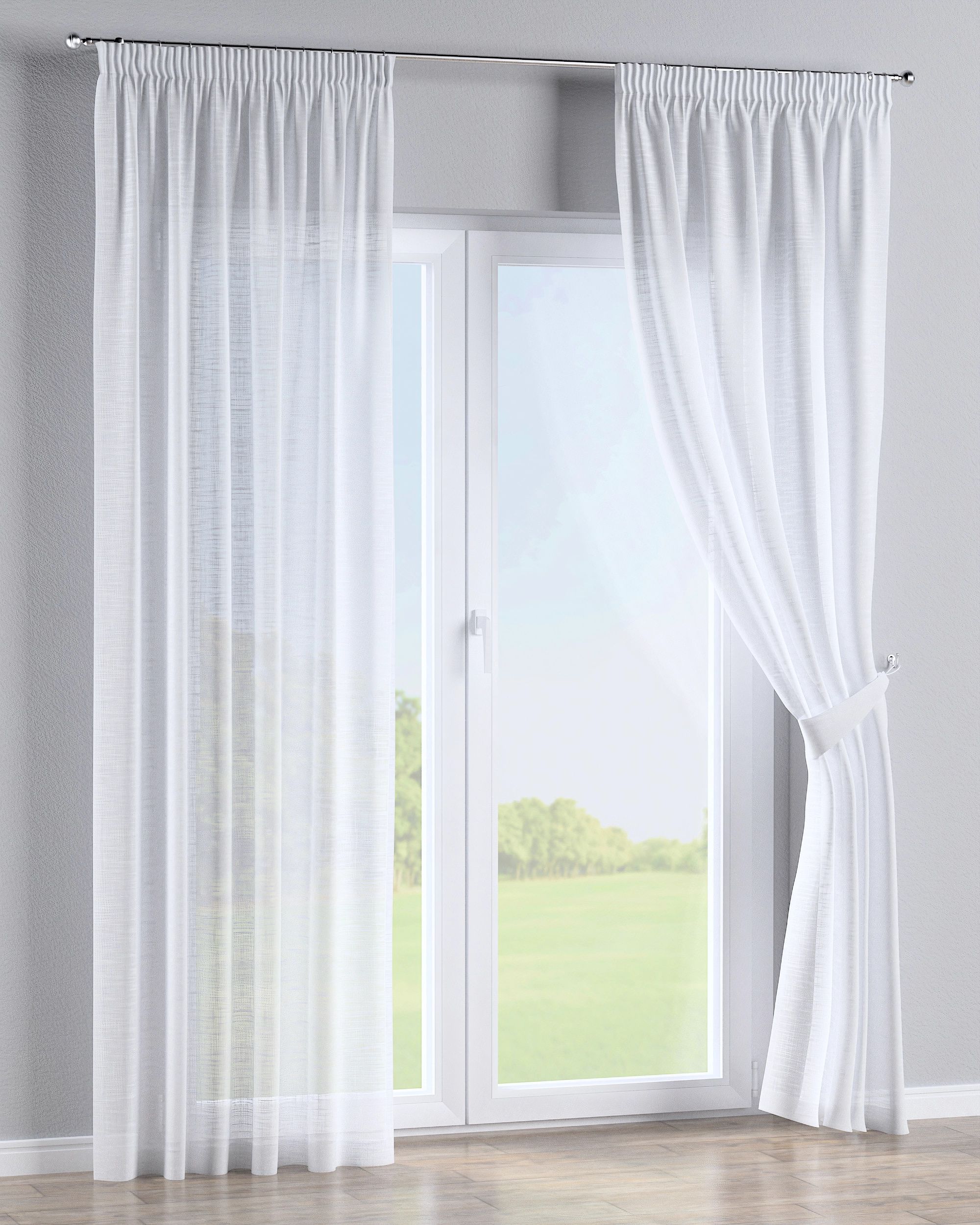 Rideau sur un ruban fronceur 1 pièce couleur blanc tissu semi-transparent, tresse (hover)
