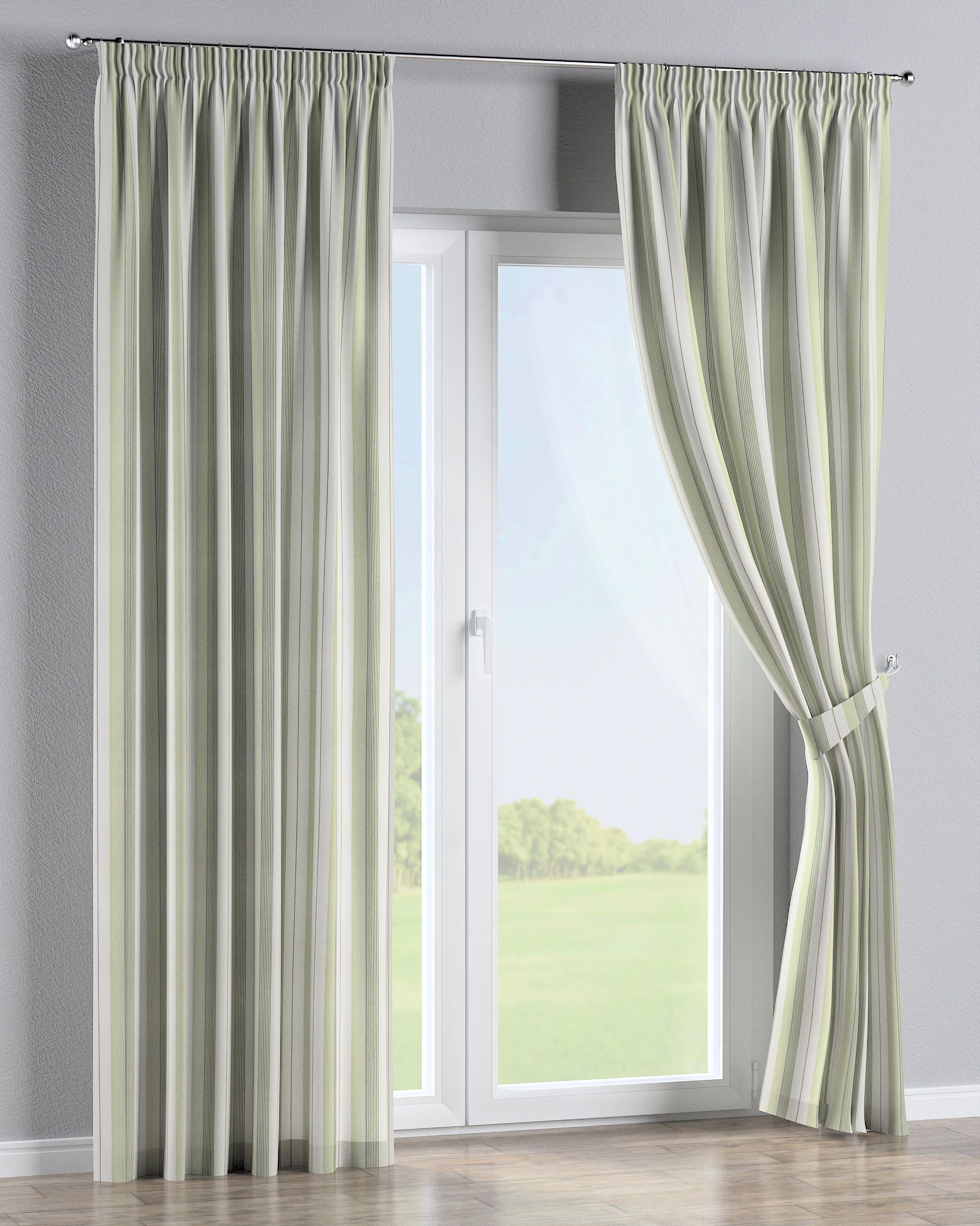 Rideau sur un ruban fronceur 1 pièce couleur vert tissu tresse, à motifs (hover)
