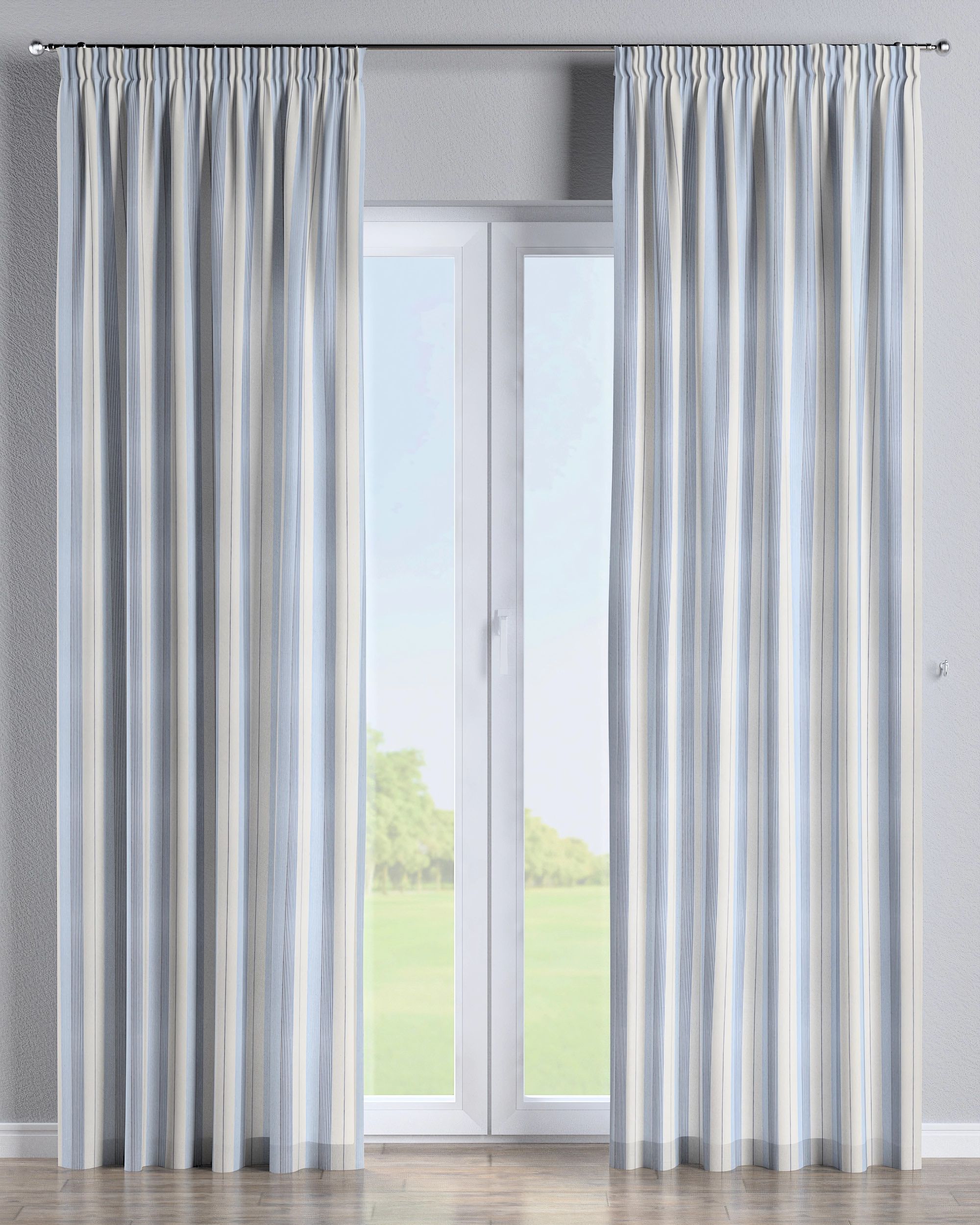 Rideau sur un ruban fronceur 1 pièce couleur bleu tissu tresse, à motifs