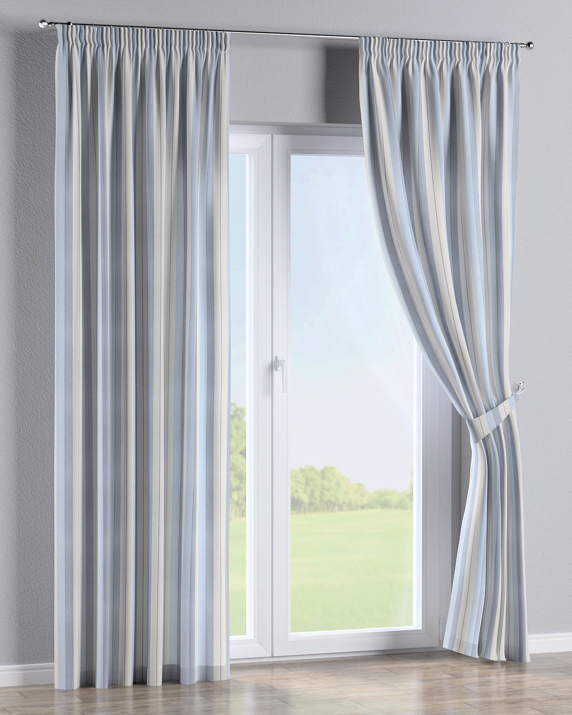 Rideau sur un ruban fronceur 1 pièce couleur bleu tissu tresse, à motifs (hover)
