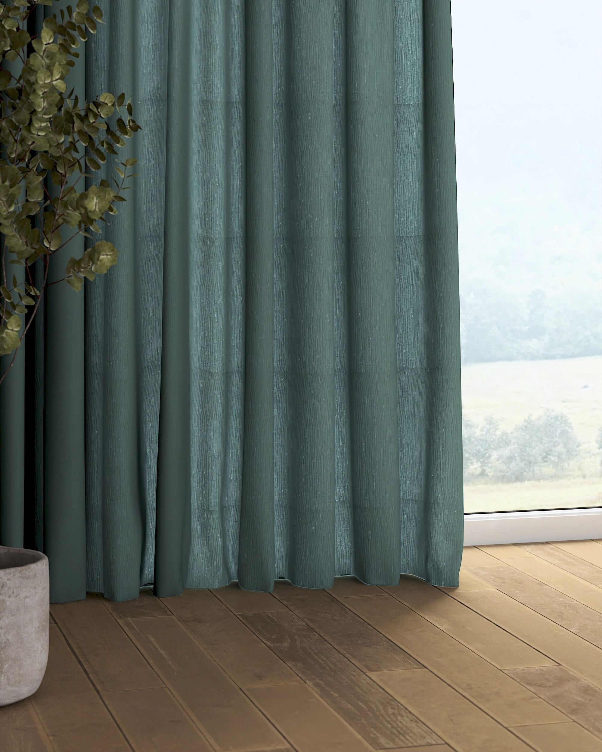 Rideau sur un ruban fronceur 1 pièce couleur vert tissu semi-transparent, tresse (hover)