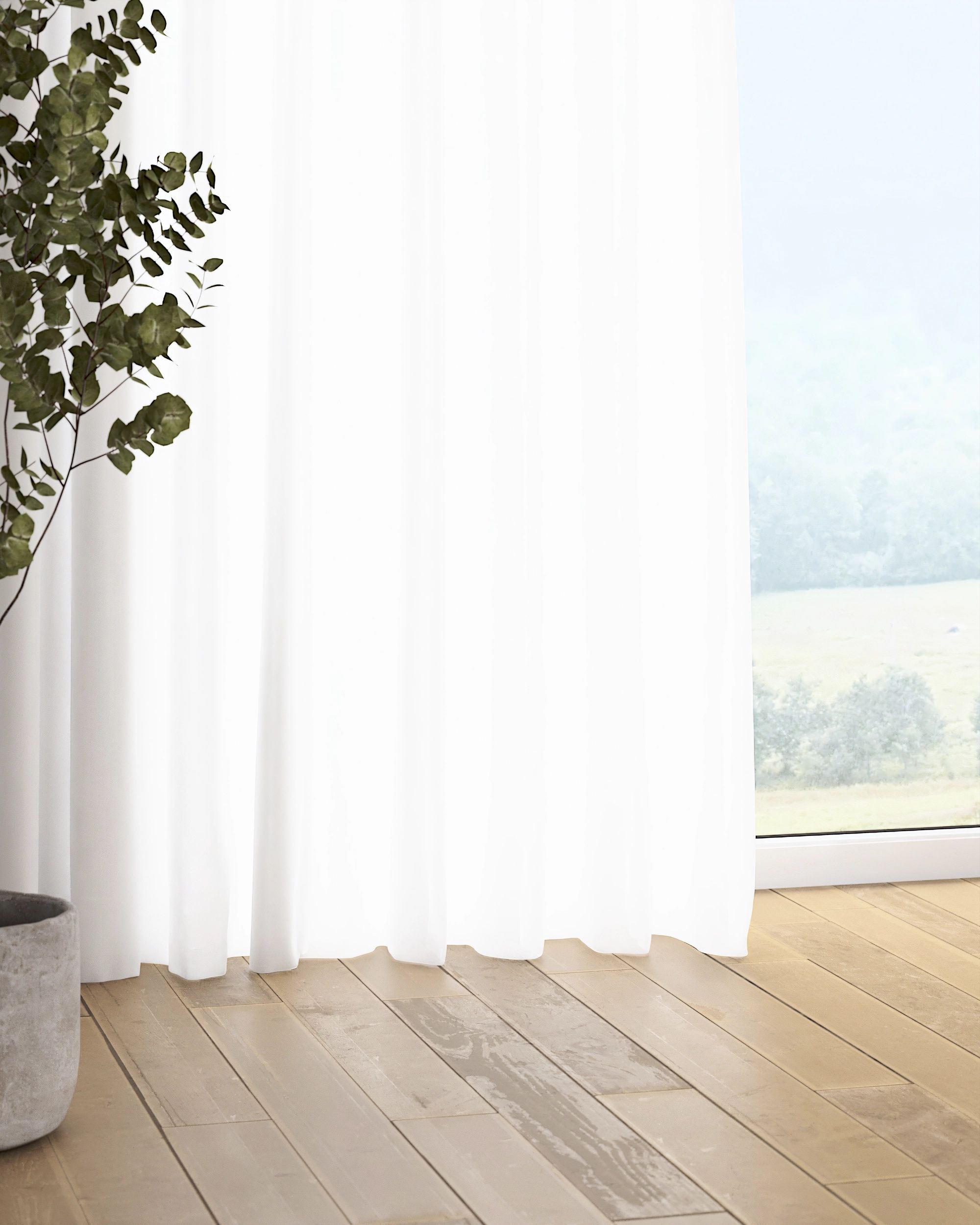 Rideau sur un ruban fronceur 1 pièce couleur blanc tissu semi-transparent, tresse (hover)