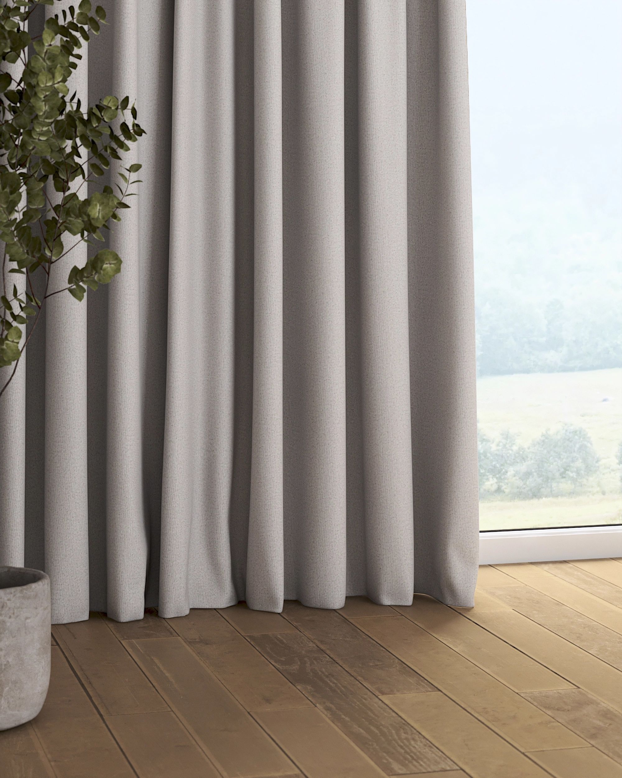 Rideau sur un ruban fronceur 1 pièce couleur gris tissu tresse, black-out (hover)