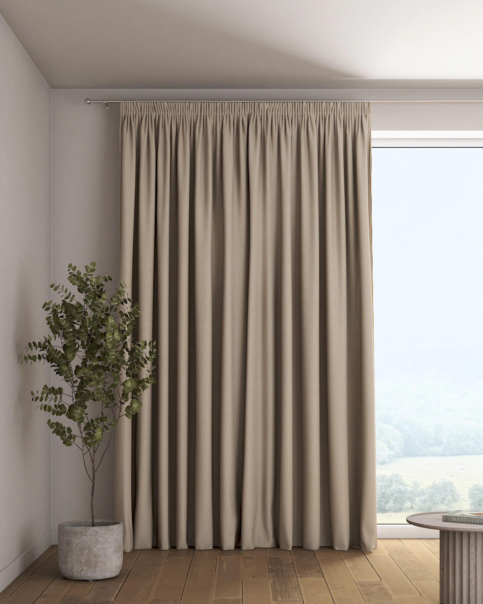 Rideau sur un ruban fronceur 1 pièce couleur beige tissu tresse, black-out
