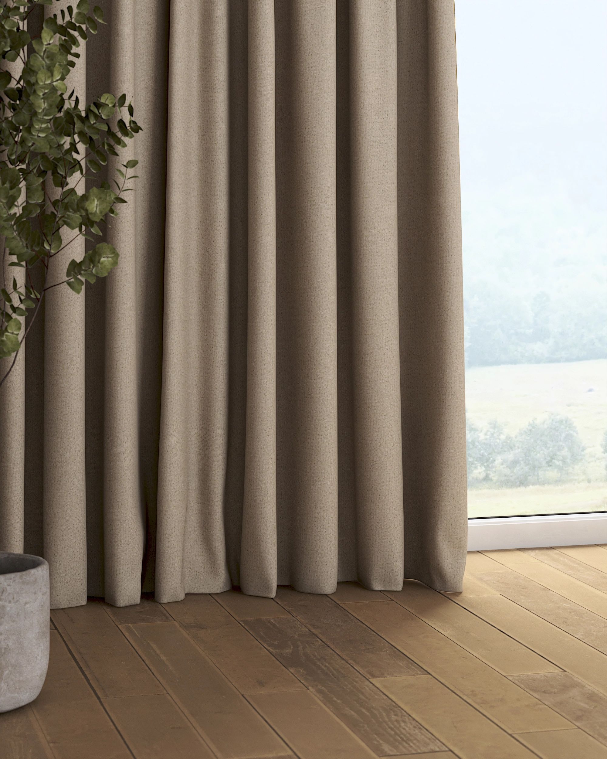 Rideau sur un ruban fronceur 1 pièce couleur beige tissu tresse, black-out (hover)