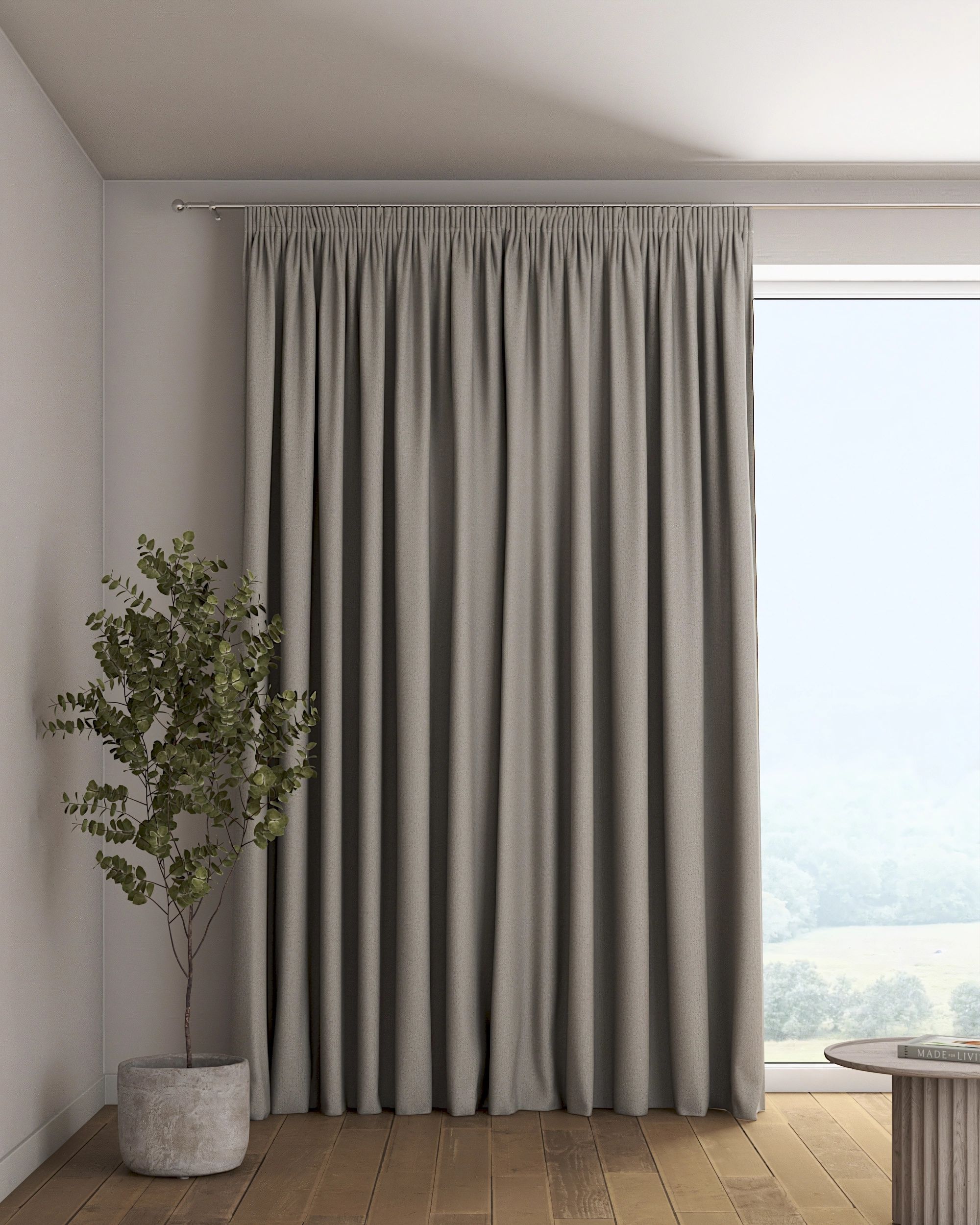 Rideau sur un ruban fronceur 1 pièce couleur gris tissu tresse, black-out