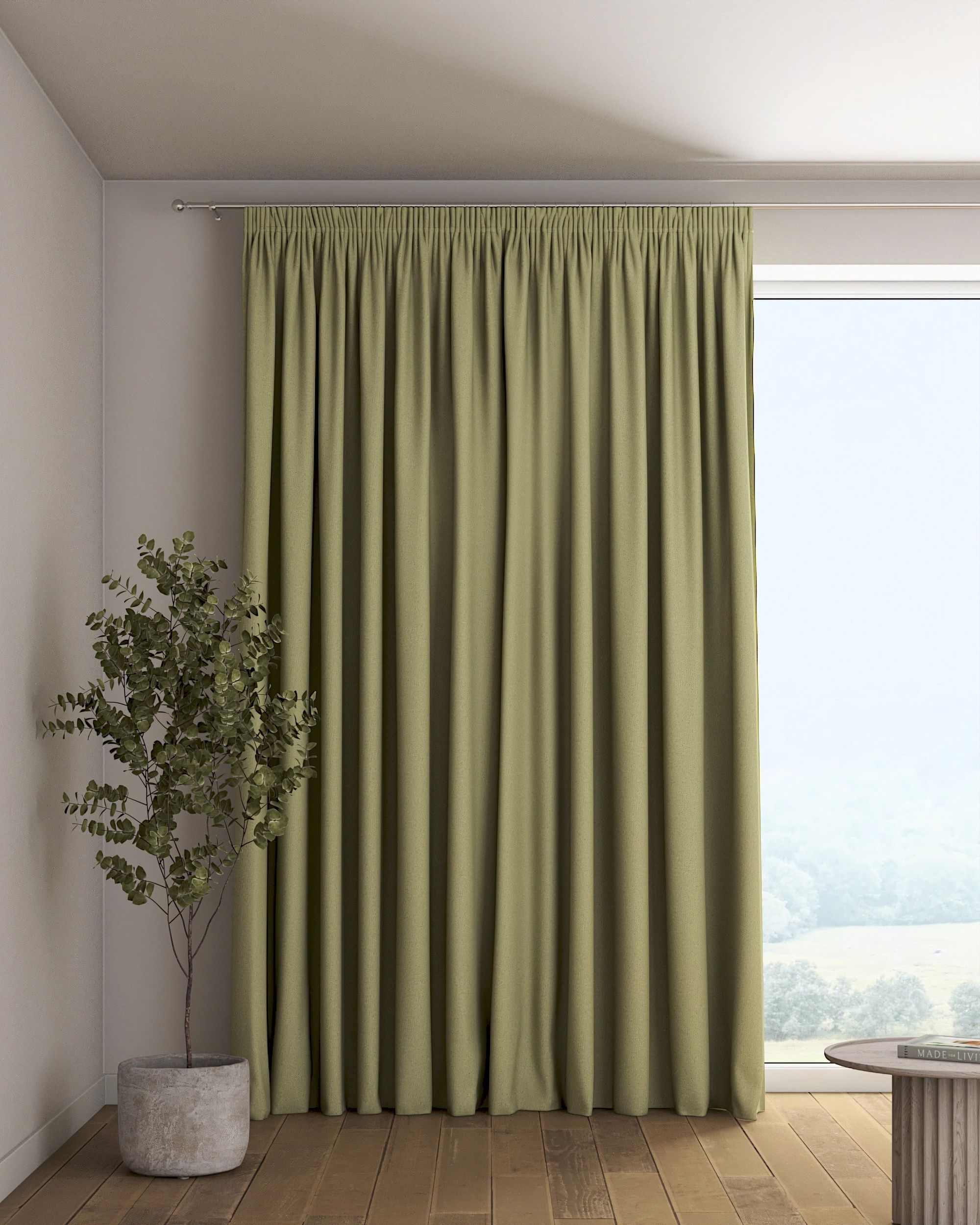 Rideau sur un ruban fronceur 1 pièce couleur vert tissu tresse, black-out