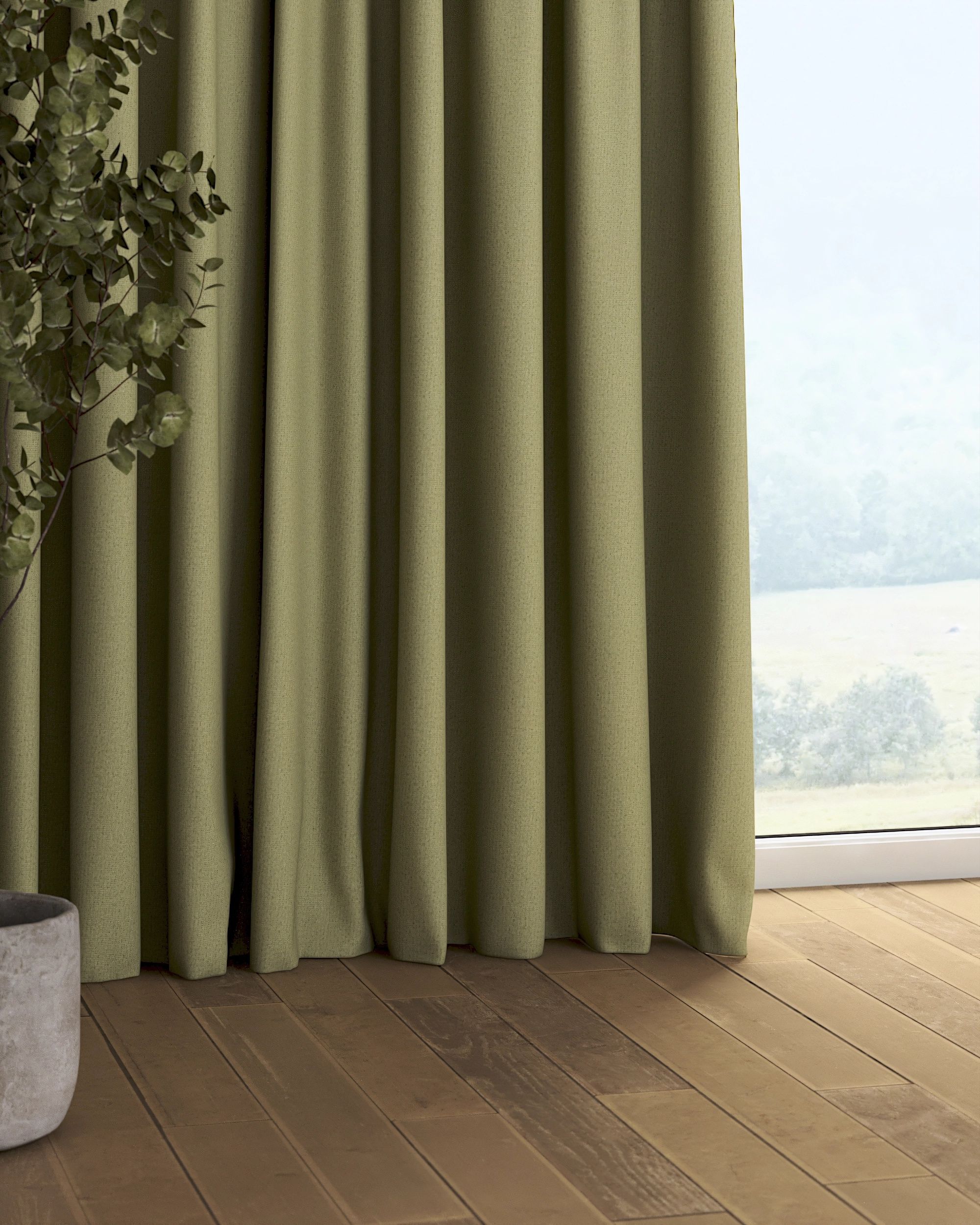 Rideau sur un ruban fronceur 1 pièce couleur vert tissu tresse, black-out (hover)