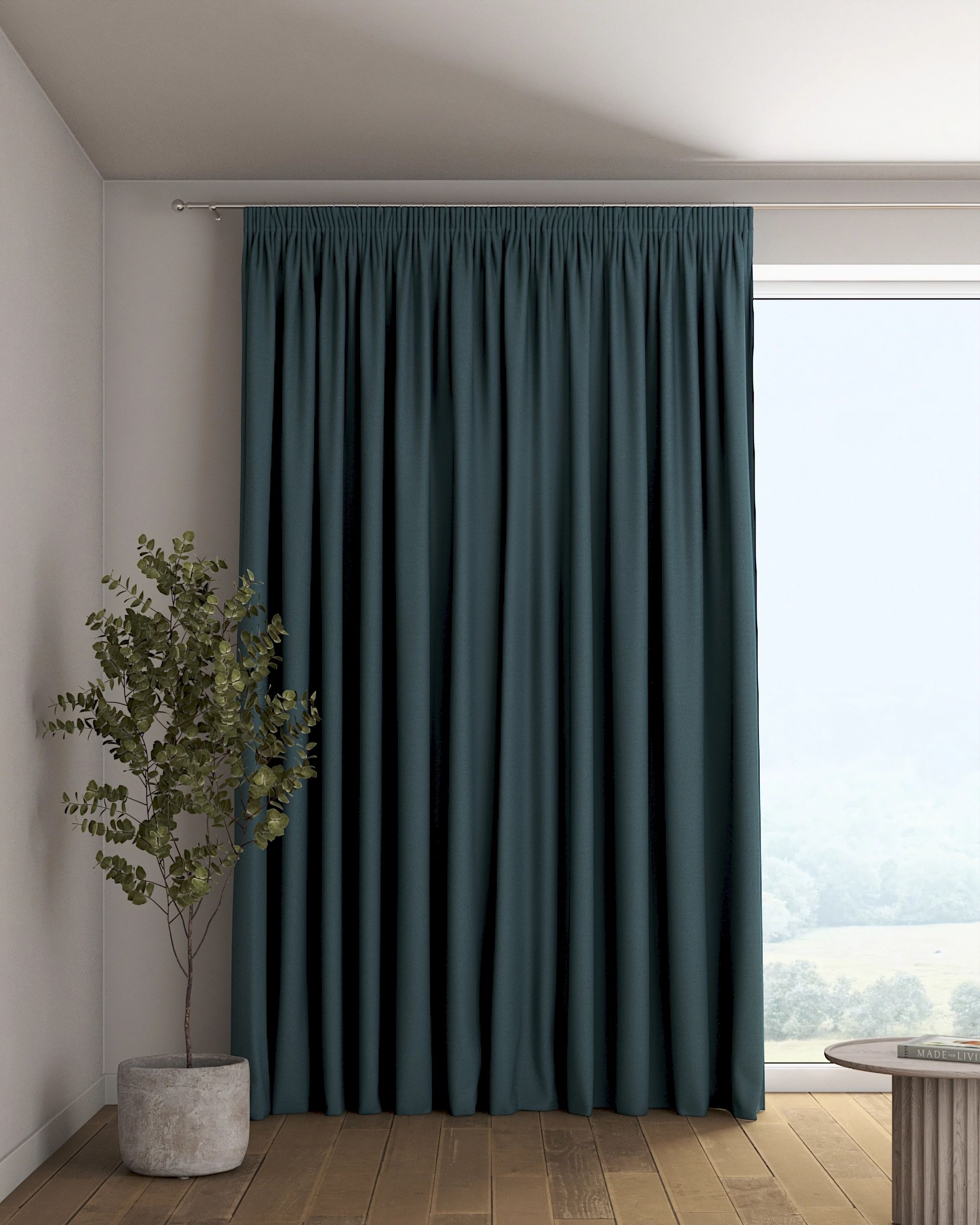 Rideau sur un ruban fronceur 1 pièce couleur bleu tissu tresse, black-out