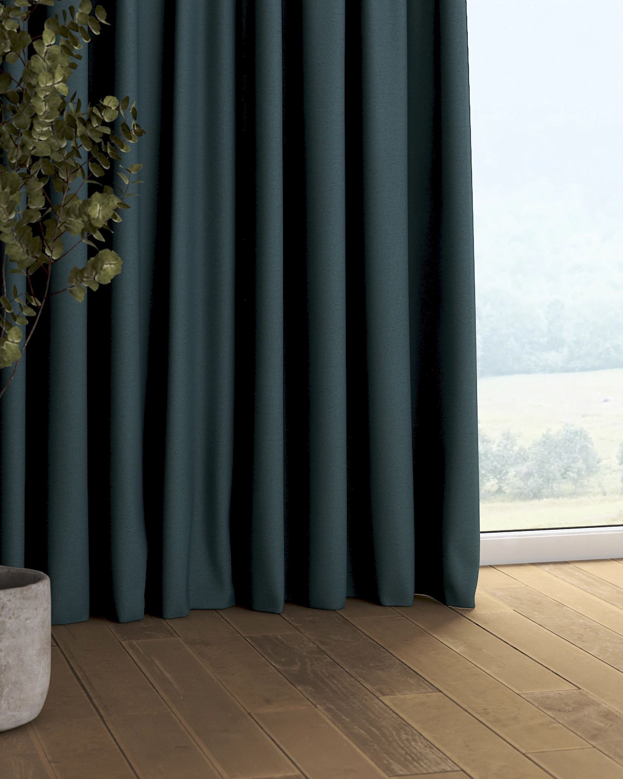 Rideau sur un ruban fronceur 1 pièce couleur bleu tissu tresse, black-out (hover)