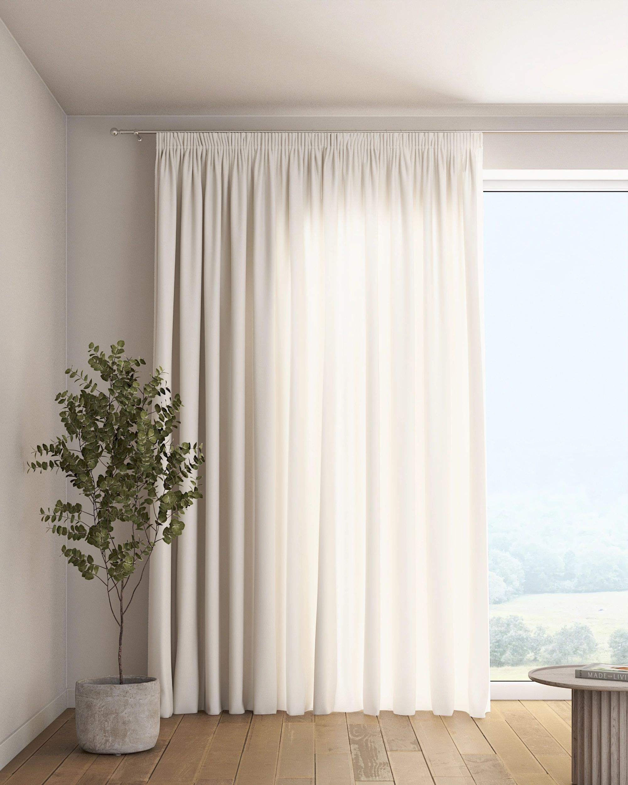 Rideau sur un ruban fronceur 1 pièce couleur blanc tissu semi-transparent, tresse