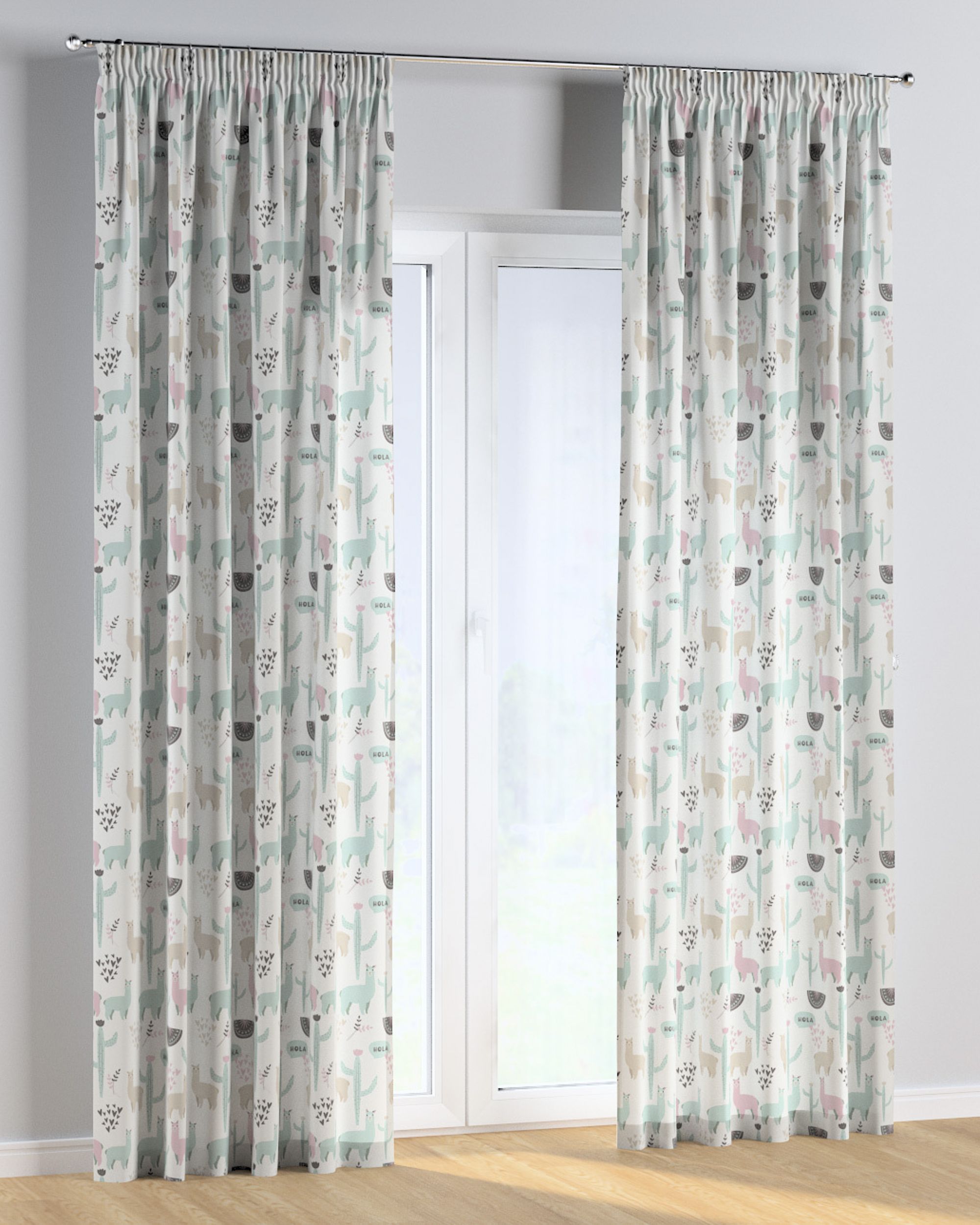 Rideau sur un ruban fronceur 1 pièce couleur vert tissu à motifs