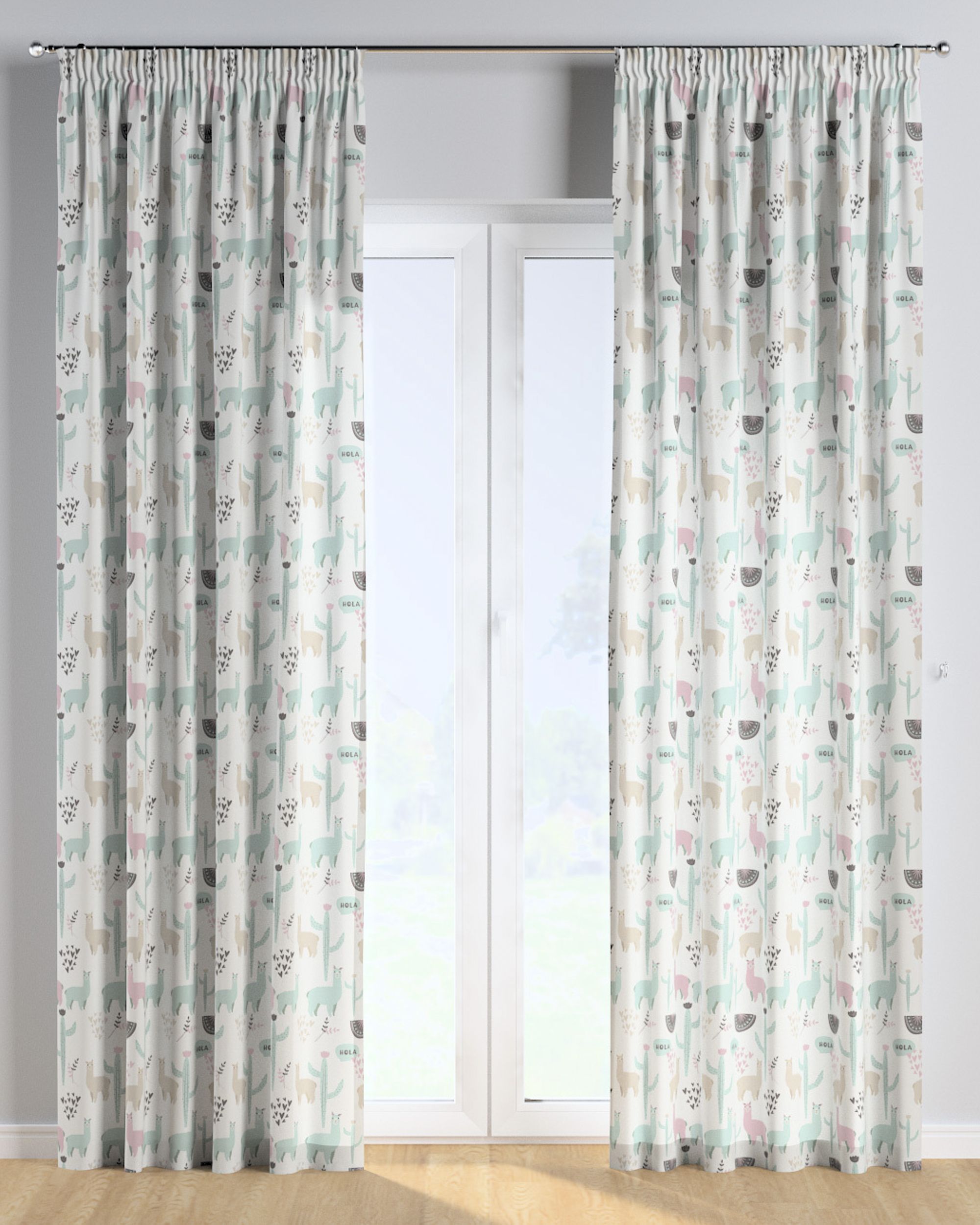 Rideau sur un ruban fronceur 1 pièce couleur vert tissu à motifs (hover)