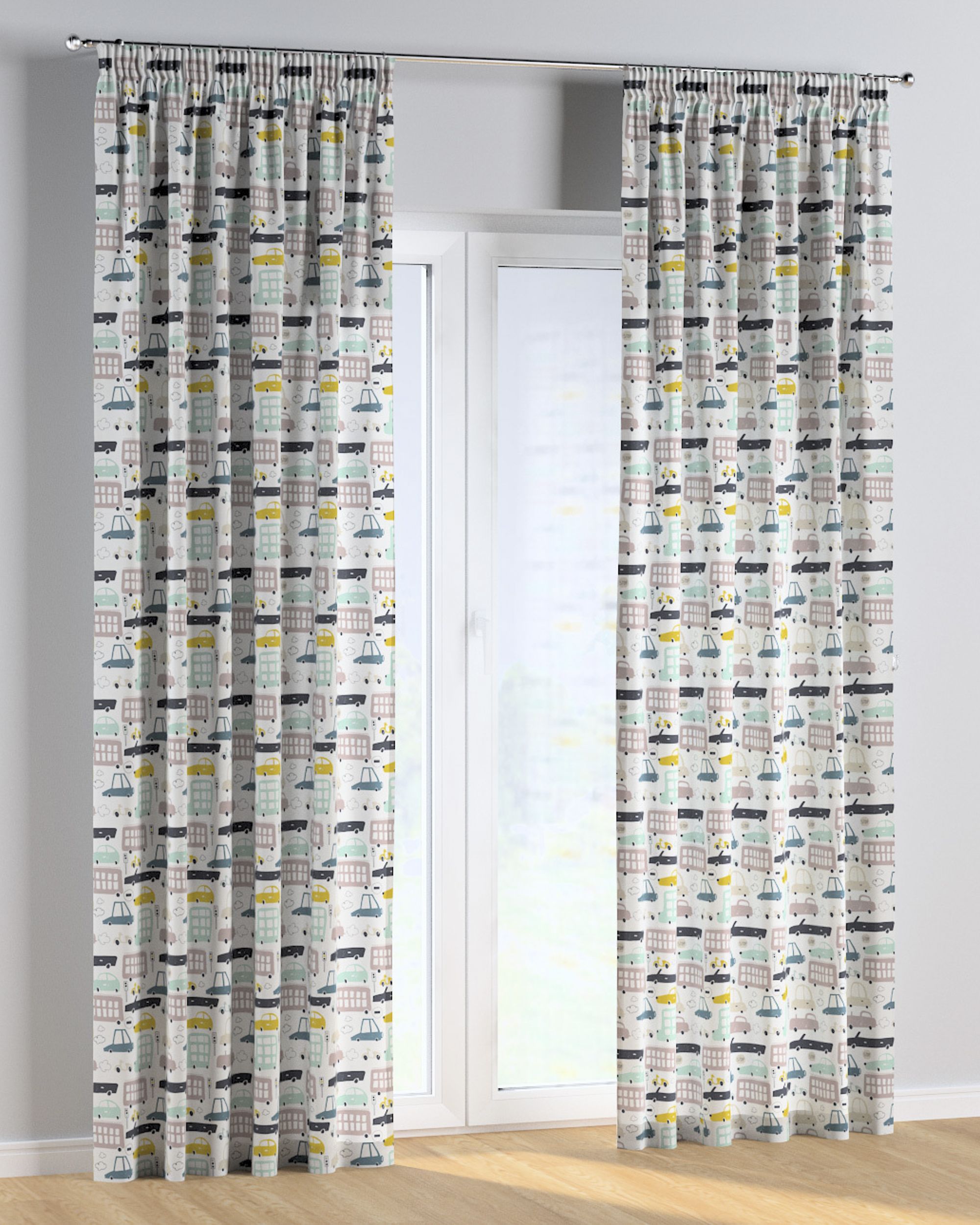 Rideau sur un ruban fronceur 1 pièce couleur beige tissu à motifs