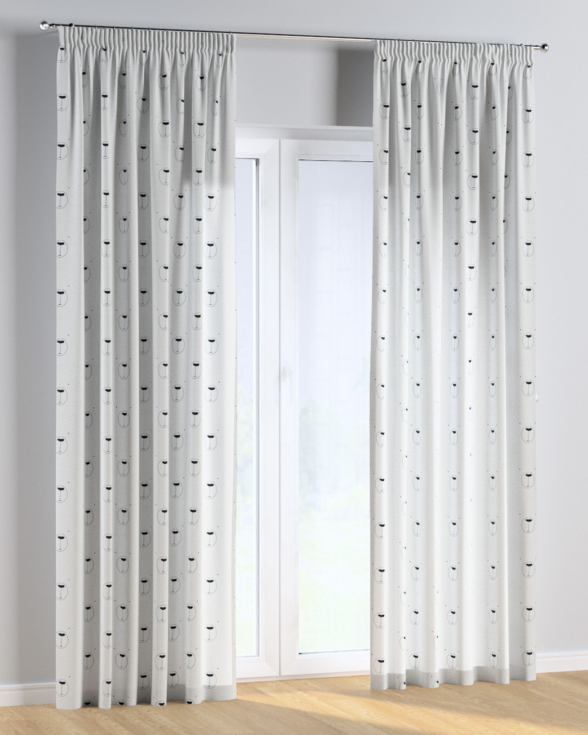 Rideau sur un ruban fronceur 1 pièce couleur blanc tissu à motifs