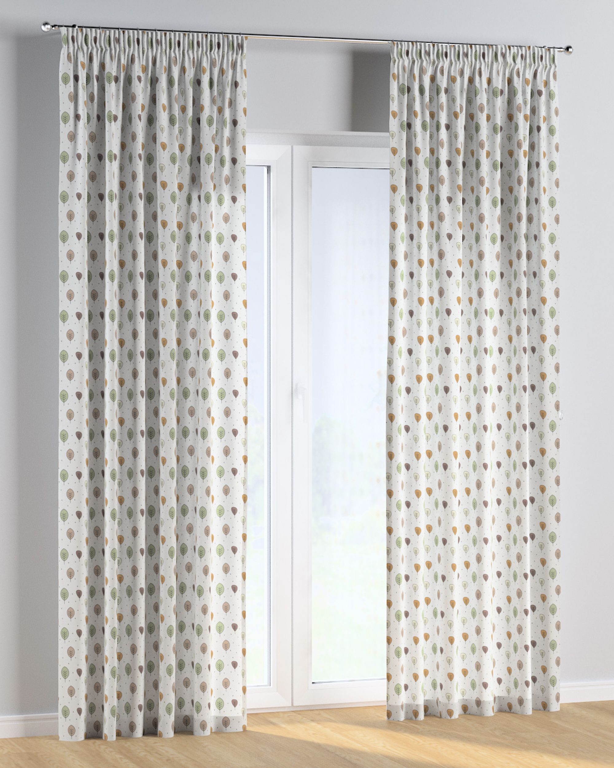 Rideau sur un ruban fronceur 1 pièce couleur marron tissu à motifs