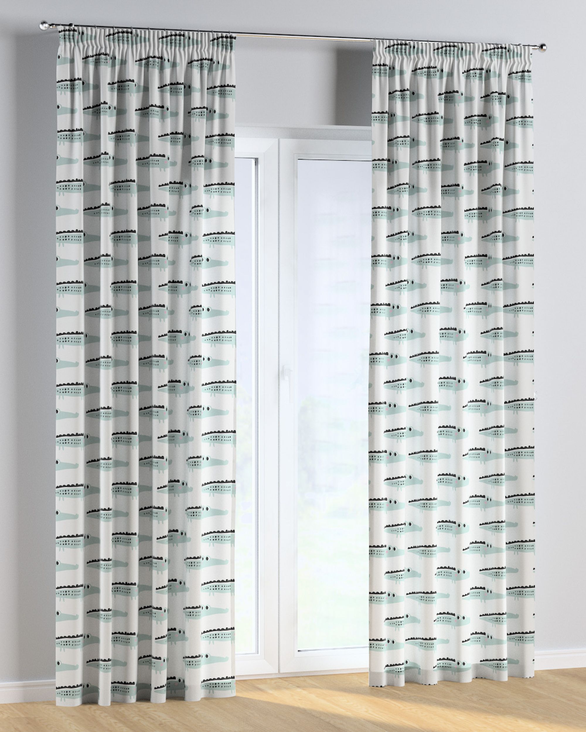 Rideau sur un ruban fronceur 1 pièce couleur vert tissu à motifs