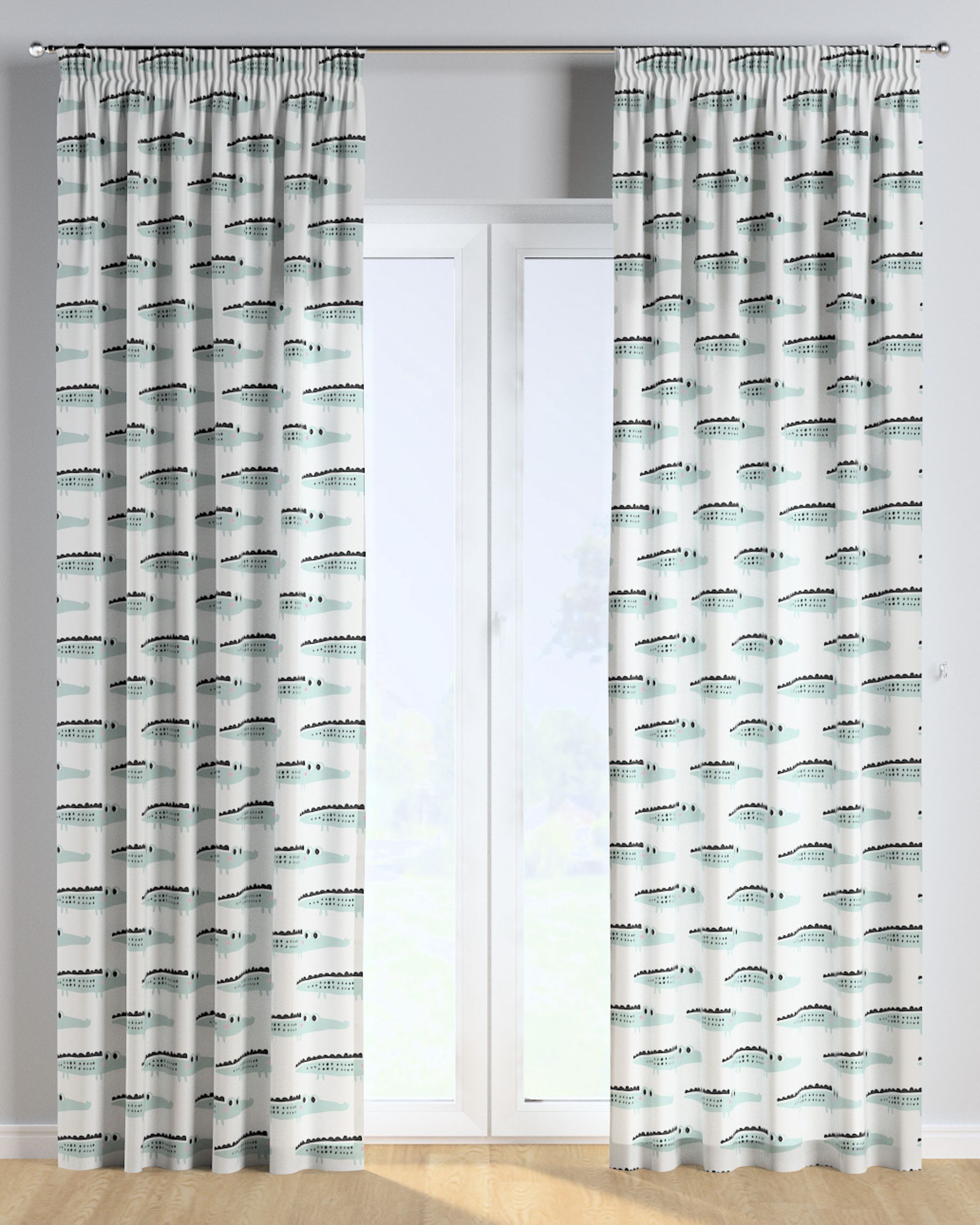 Rideau sur un ruban fronceur 1 pièce couleur vert tissu à motifs (hover)