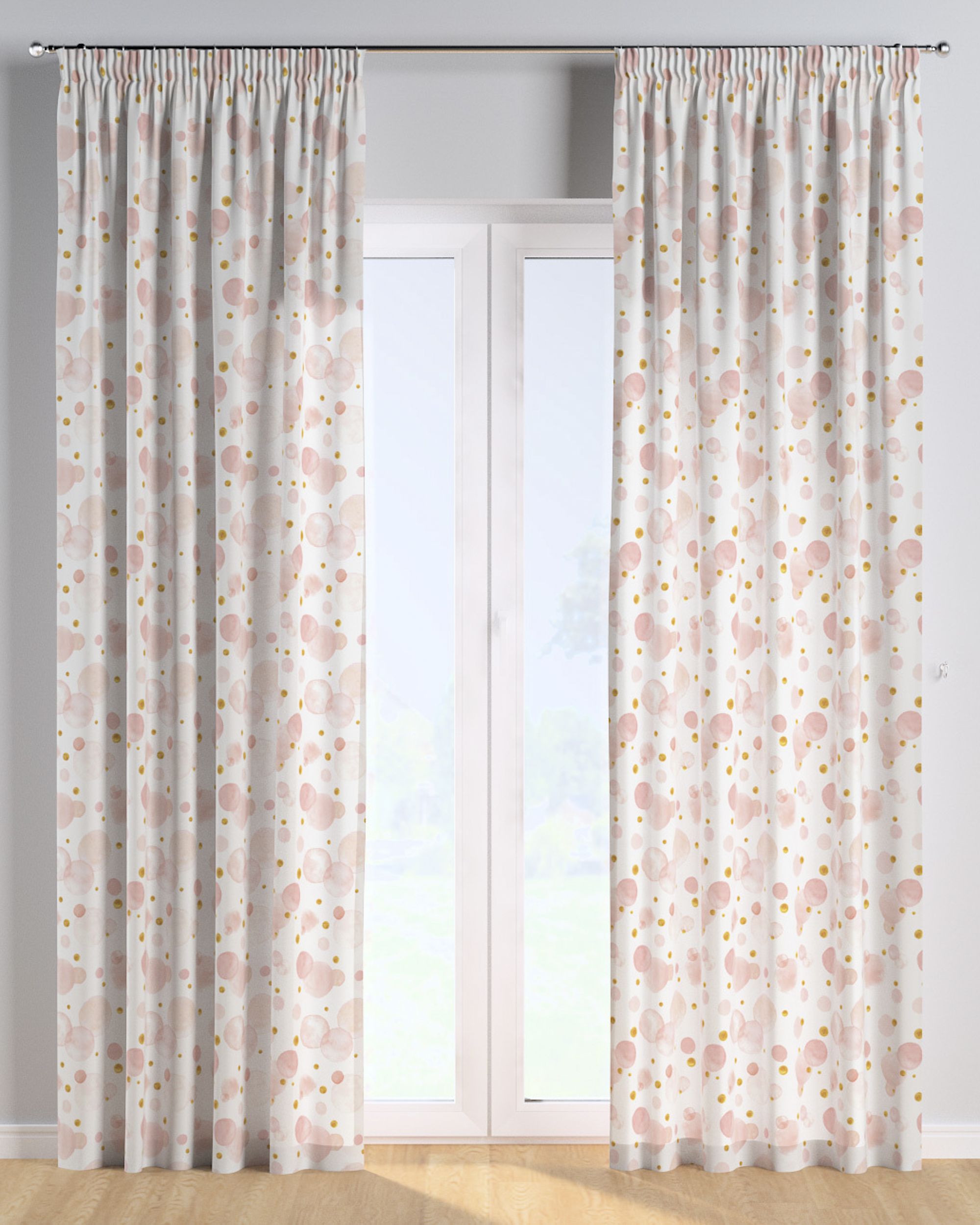 Rideau sur un ruban fronceur 1 pièce couleur rose tissu à motifs (hover)