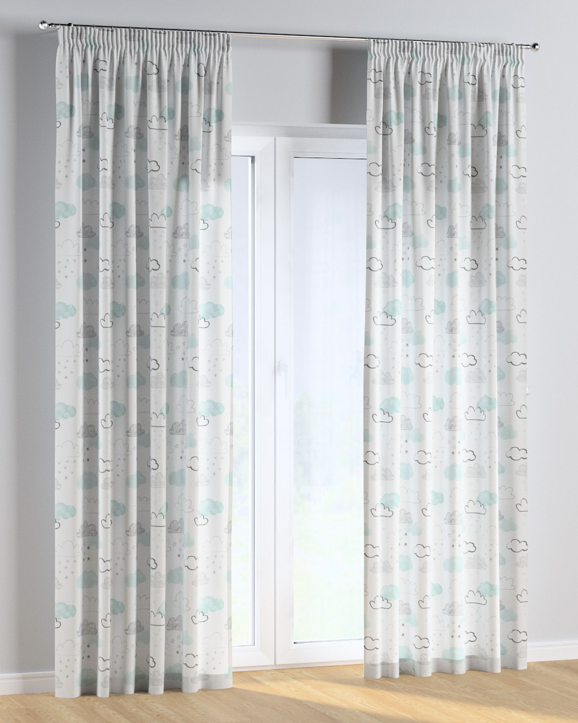 Rideau sur un ruban fronceur 1 pièce couleur blanc tissu à motifs