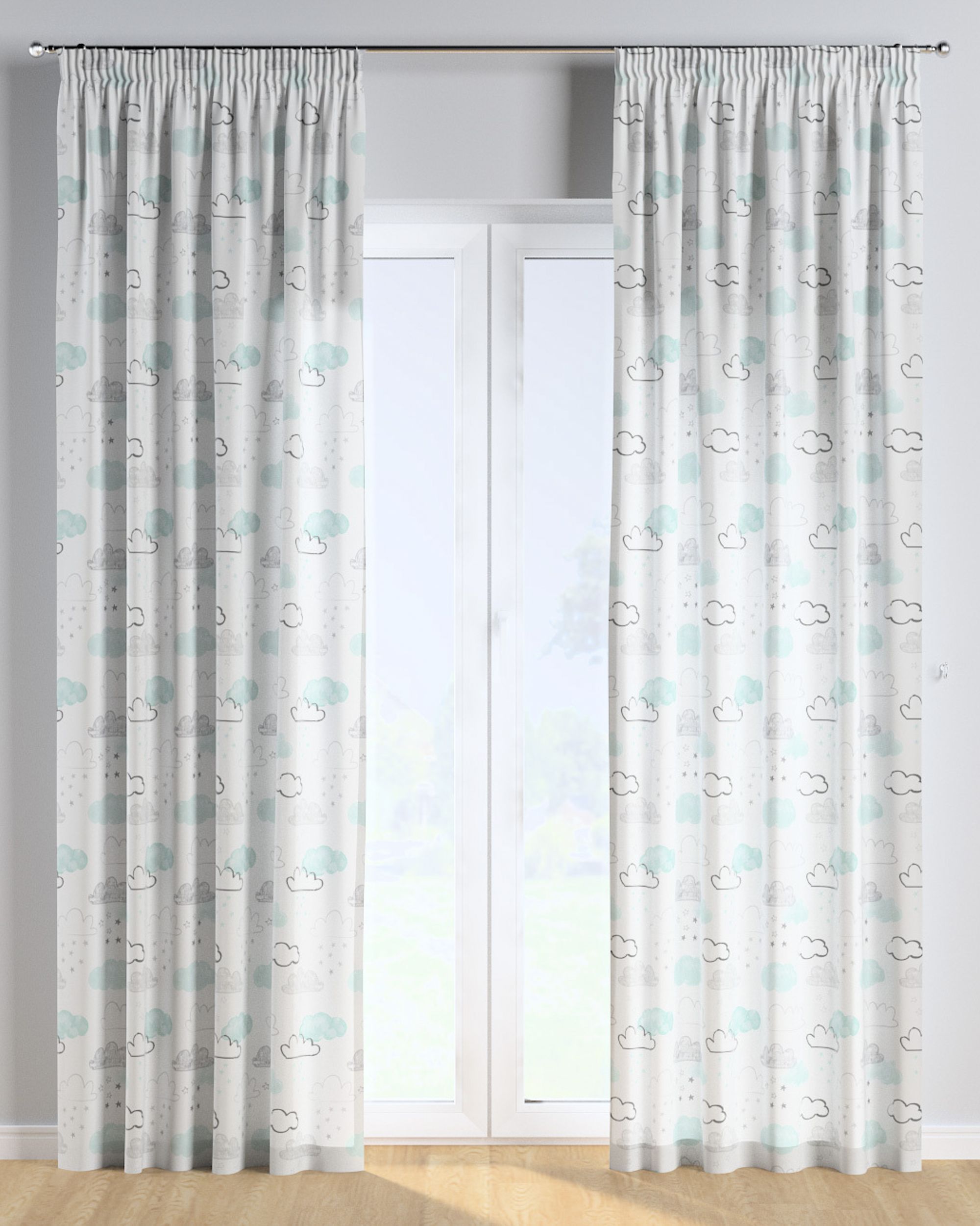 Rideau sur un ruban fronceur 1 pièce couleur blanc tissu à motifs (hover)