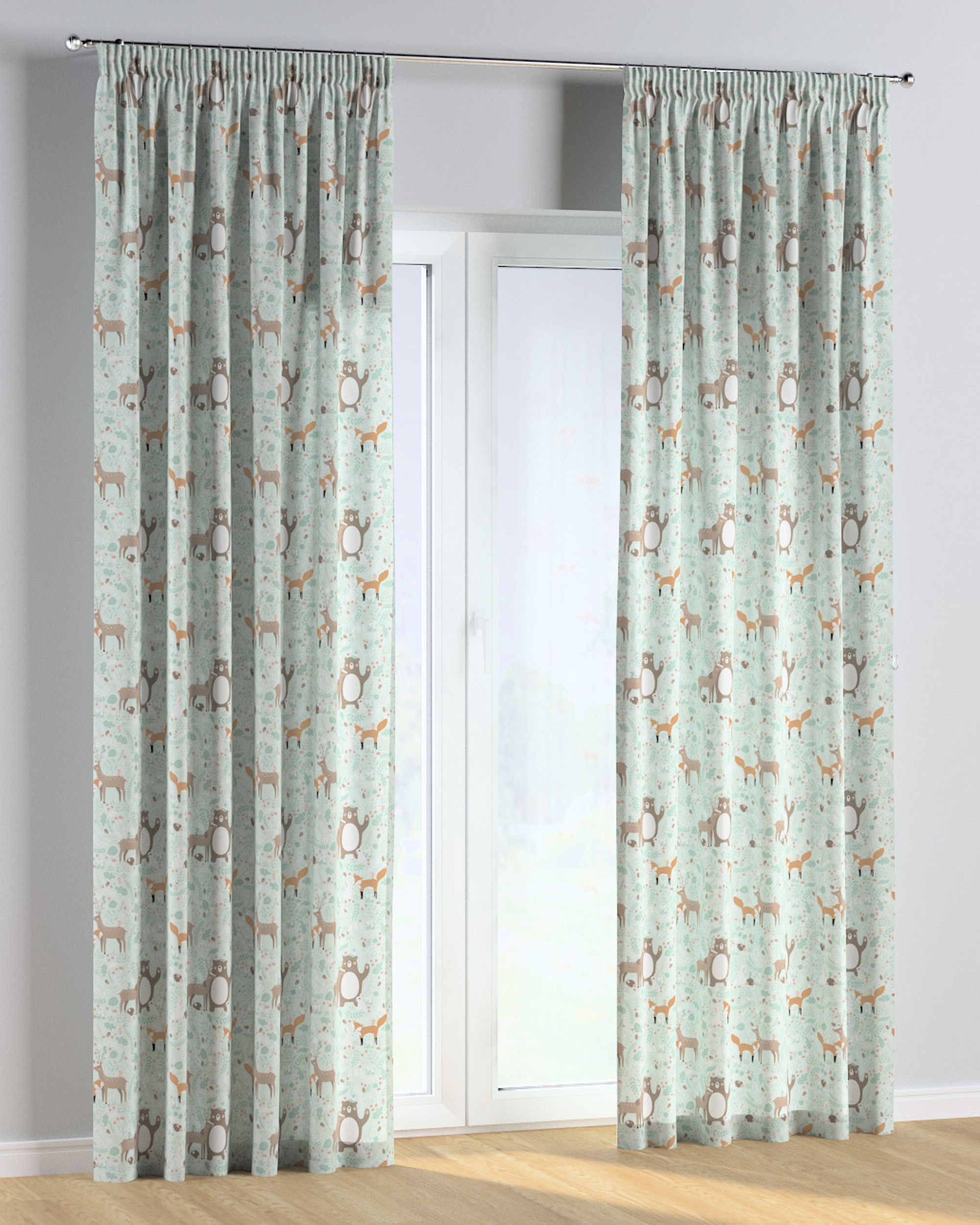 Rideau sur un ruban fronceur 1 pièce couleur vert tissu à motifs