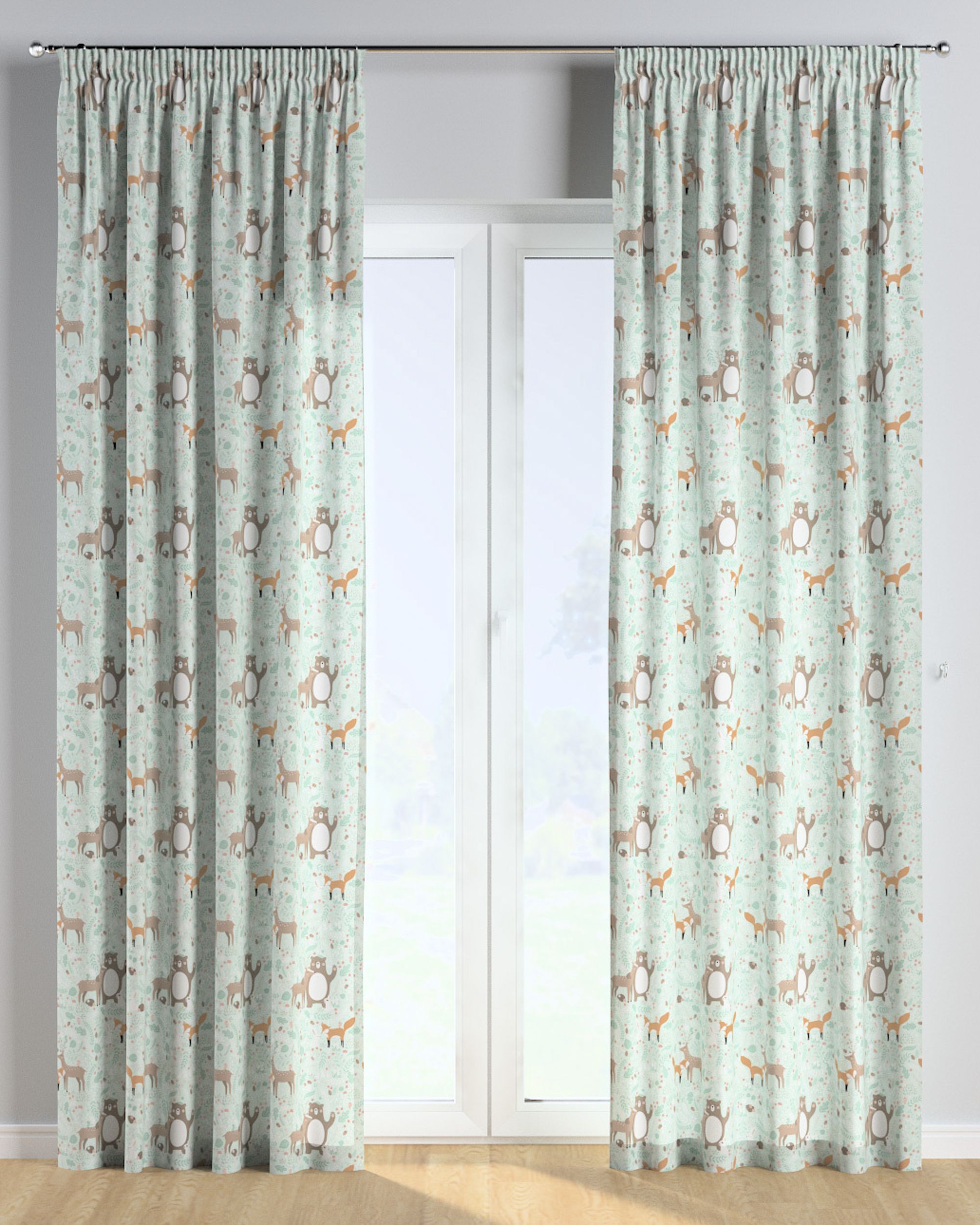 Rideau sur un ruban fronceur 1 pièce couleur vert tissu à motifs (hover)