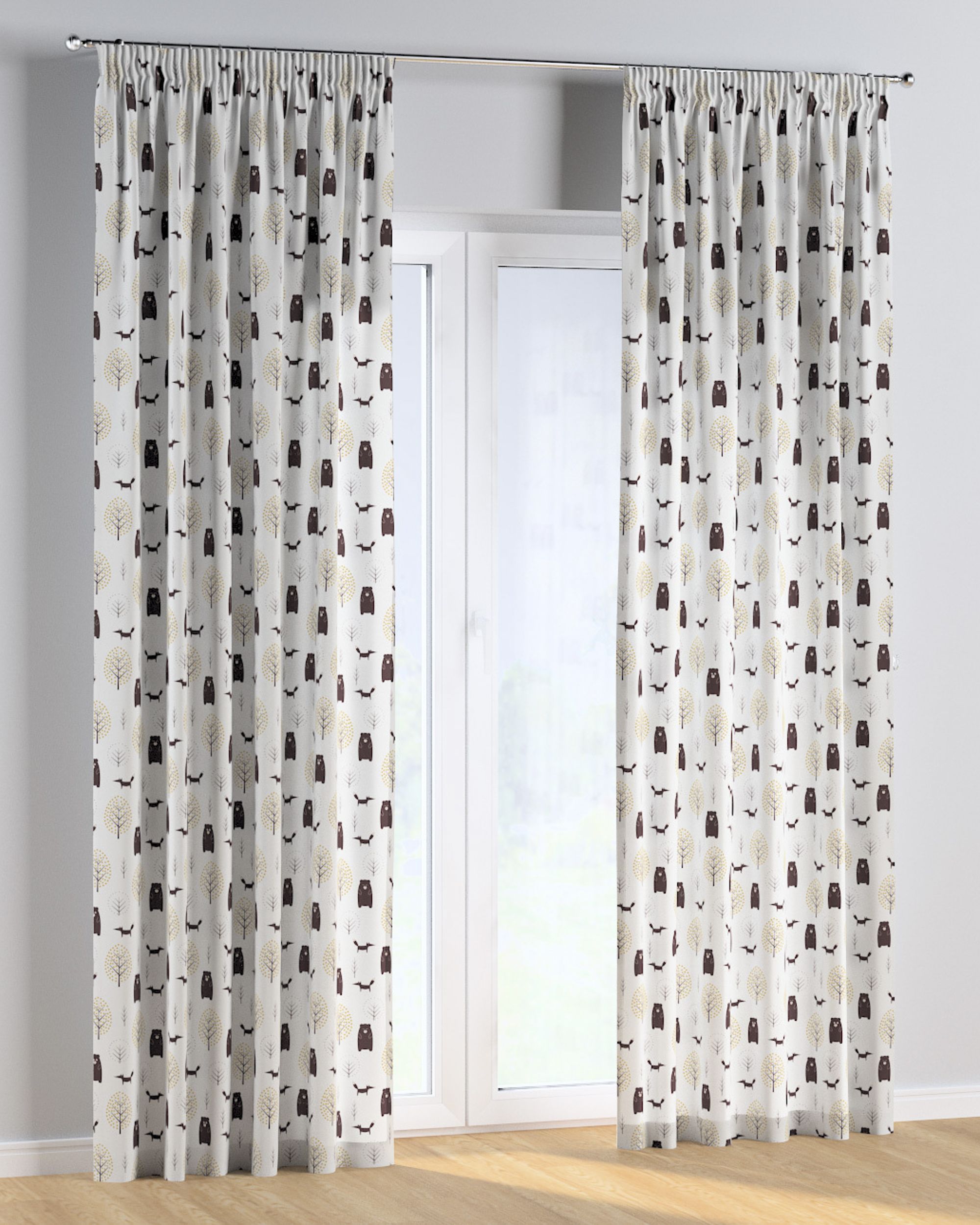 Rideau sur un ruban fronceur 1 pièce couleur marron tissu à motifs