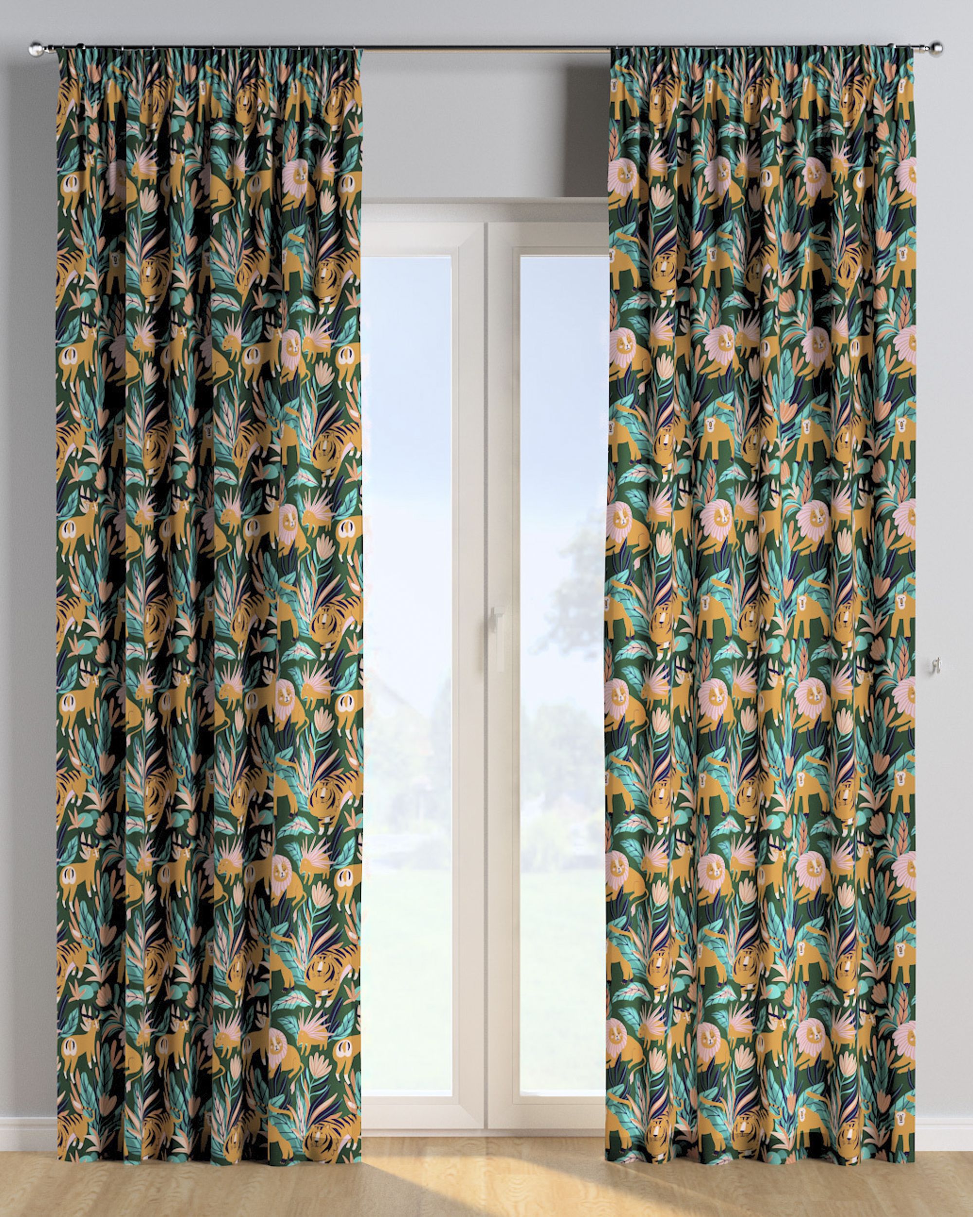 Rideau sur un ruban fronceur 1 pièce couleur orange tissu à motifs