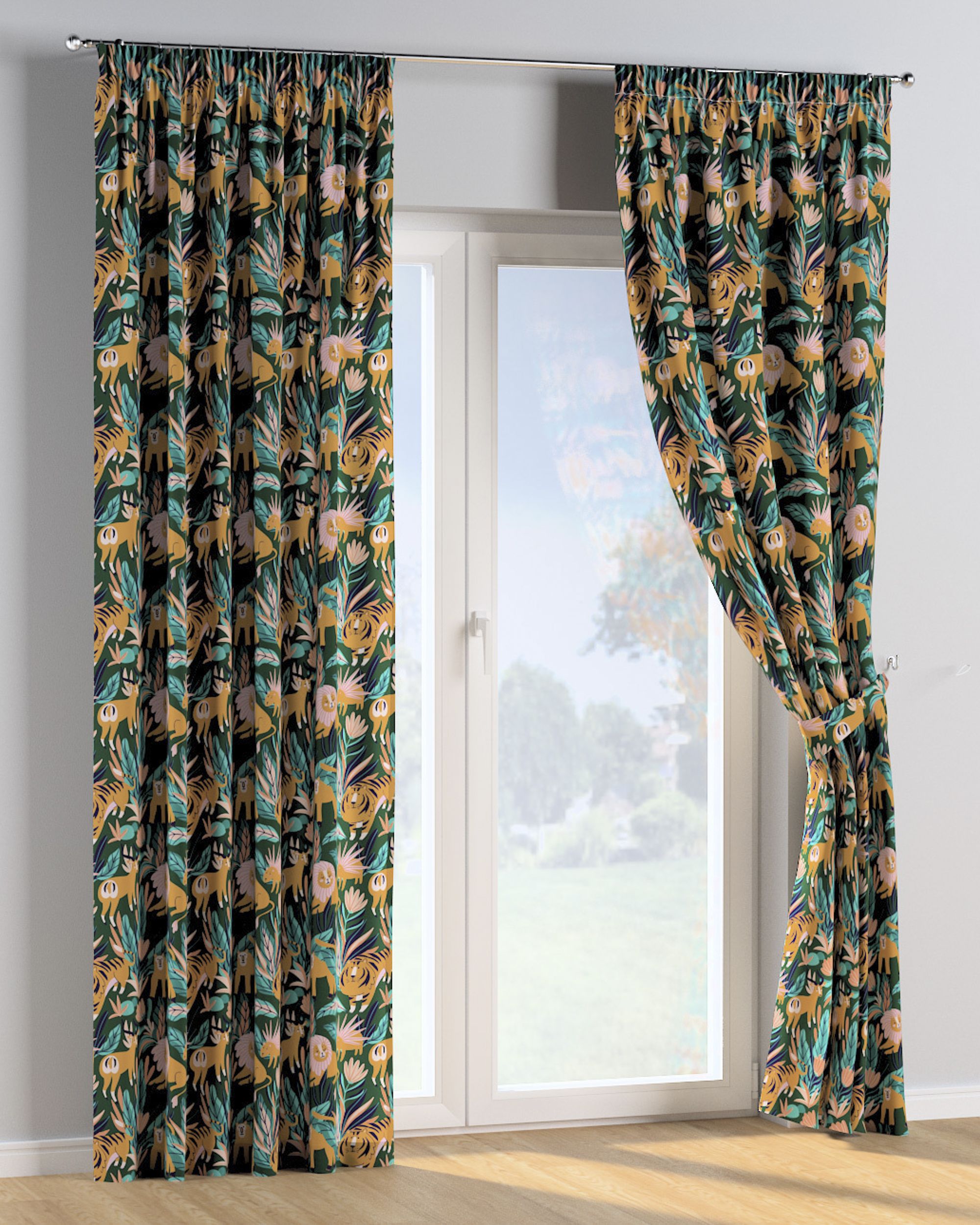 Rideau sur un ruban fronceur 1 pièce couleur orange tissu à motifs (hover)