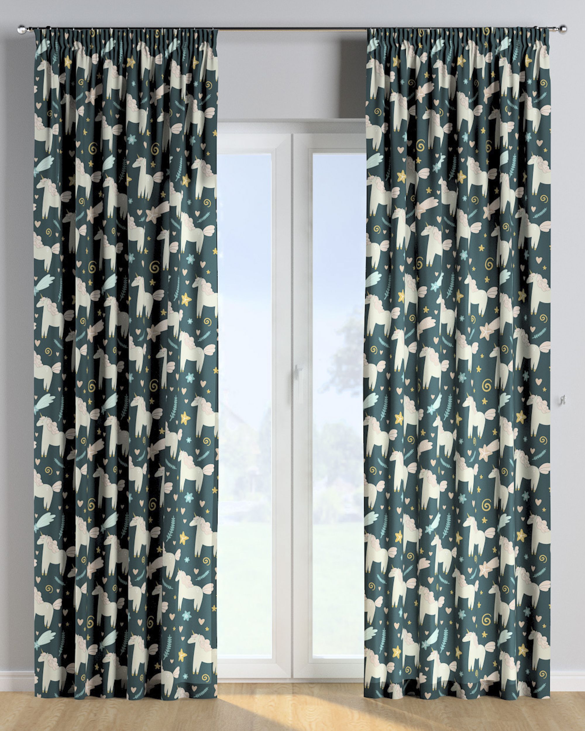 Rideau sur un ruban fronceur 1 pièce couleur marron tissu à motifs