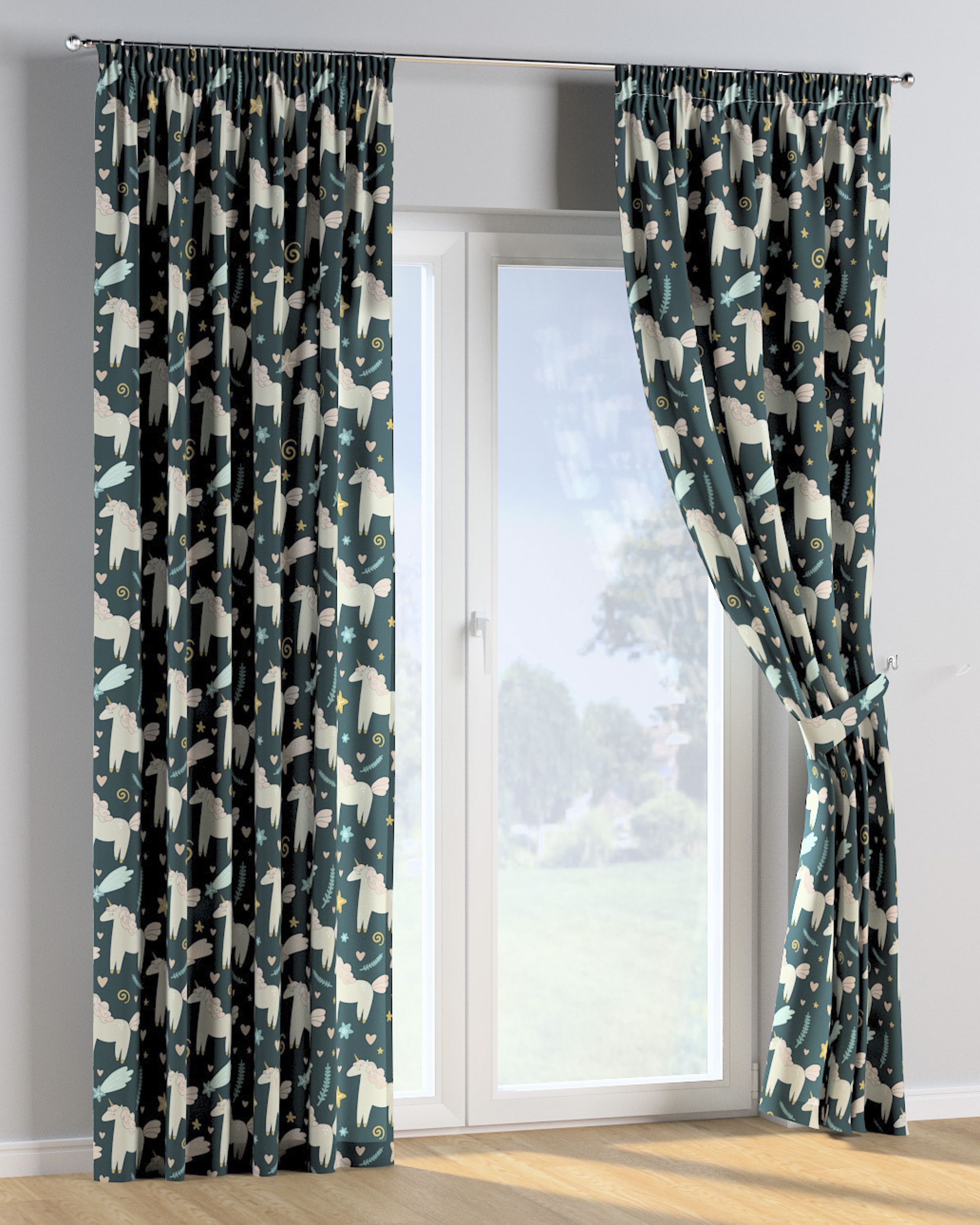 Rideau sur un ruban fronceur 1 pièce couleur marron tissu à motifs (hover)
