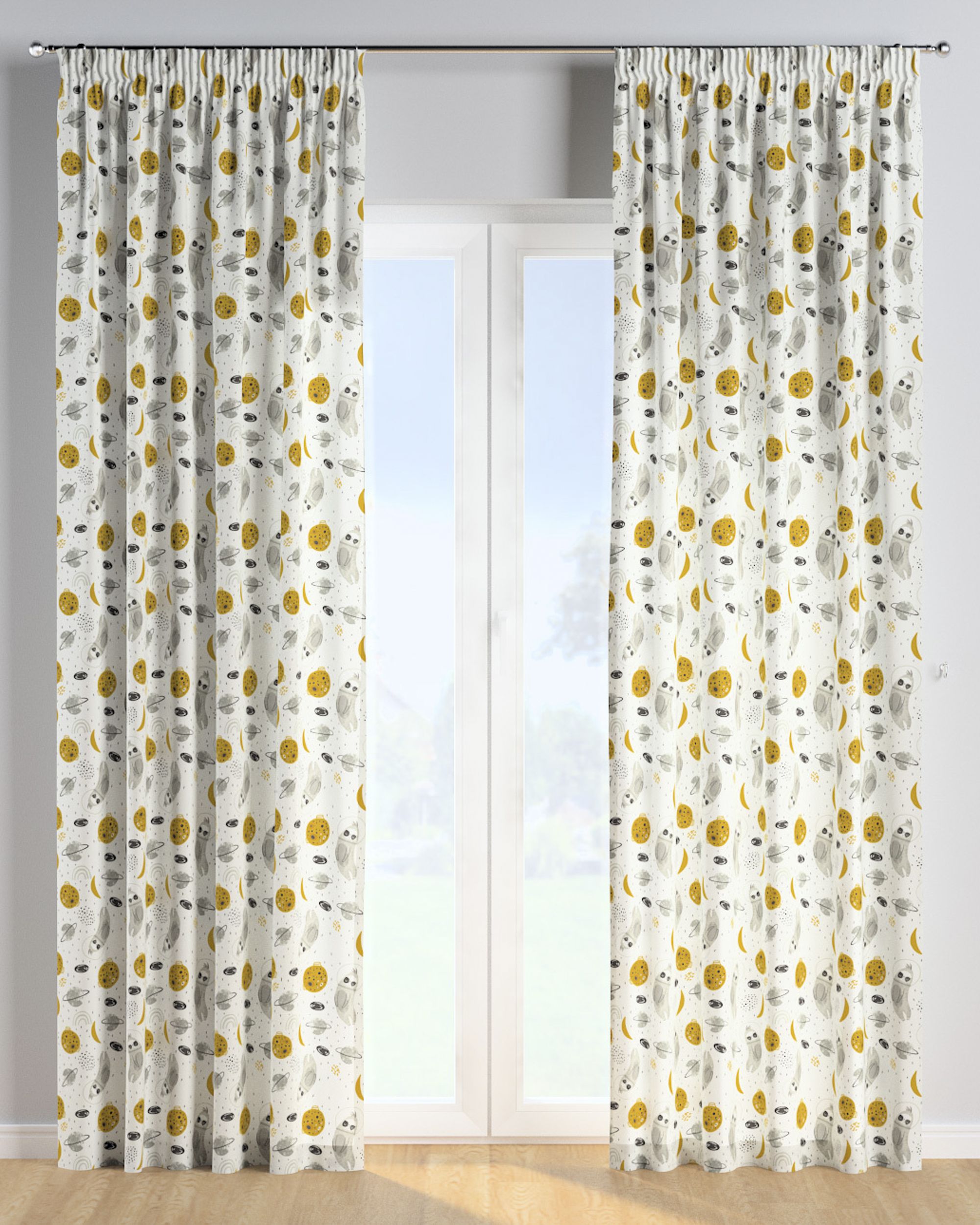 Rideau sur un ruban fronceur 1 pièce couleur blanc tissu à motifs