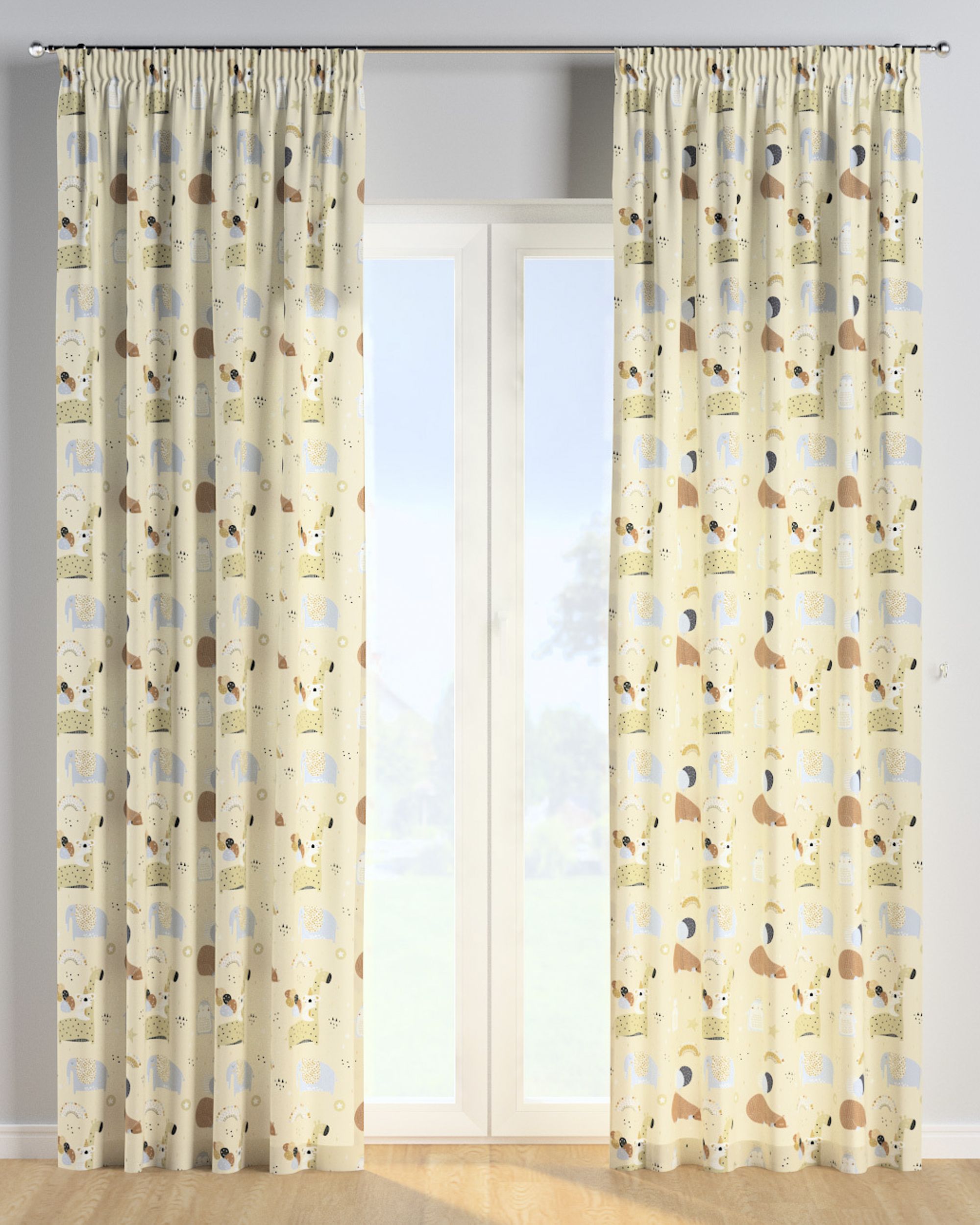 Rideau sur un ruban fronceur 1 pièce couleur beige tissu à motifs