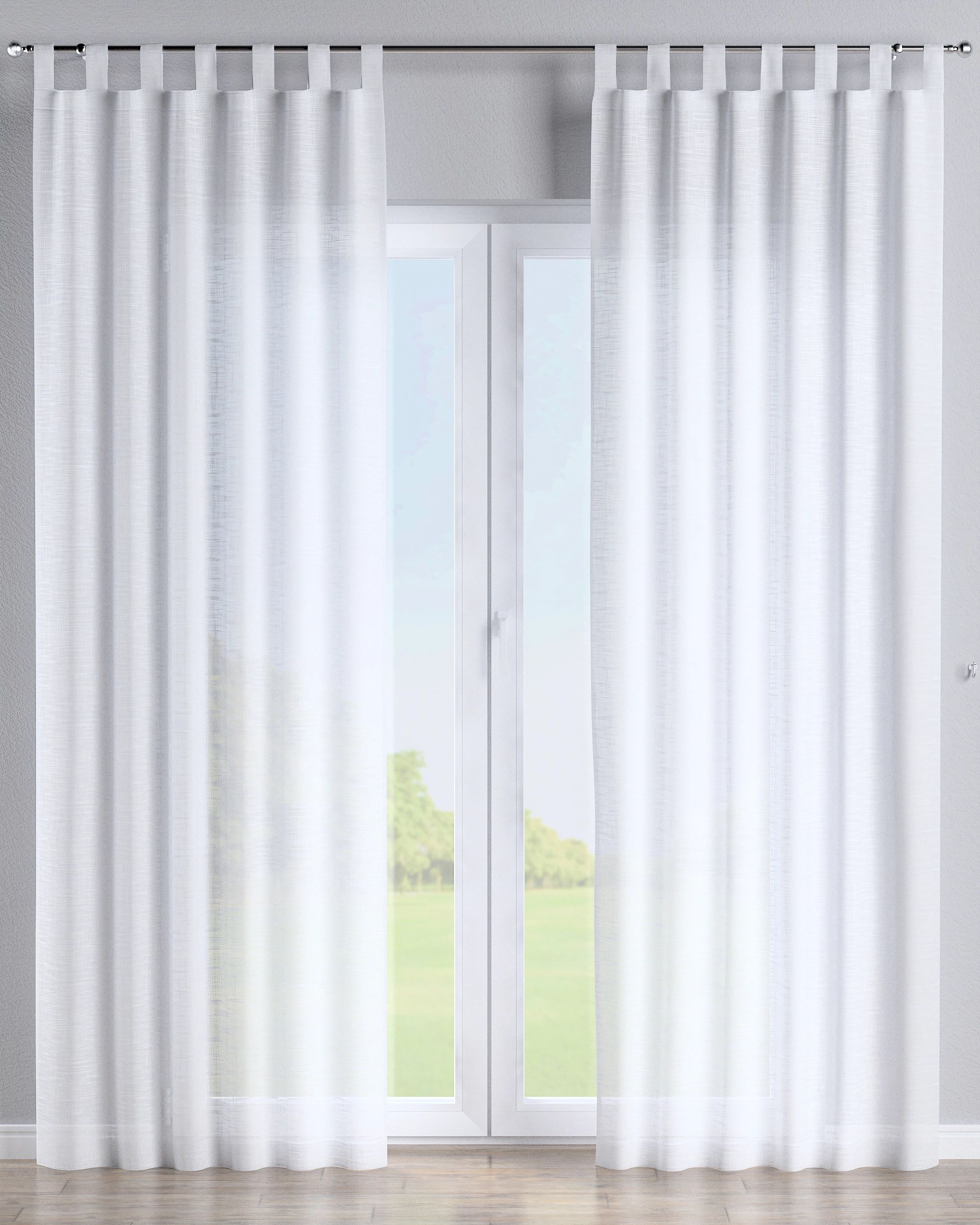 Rideau à pattes 1 pièce couleur blanc tissu semi-transparent, tresse