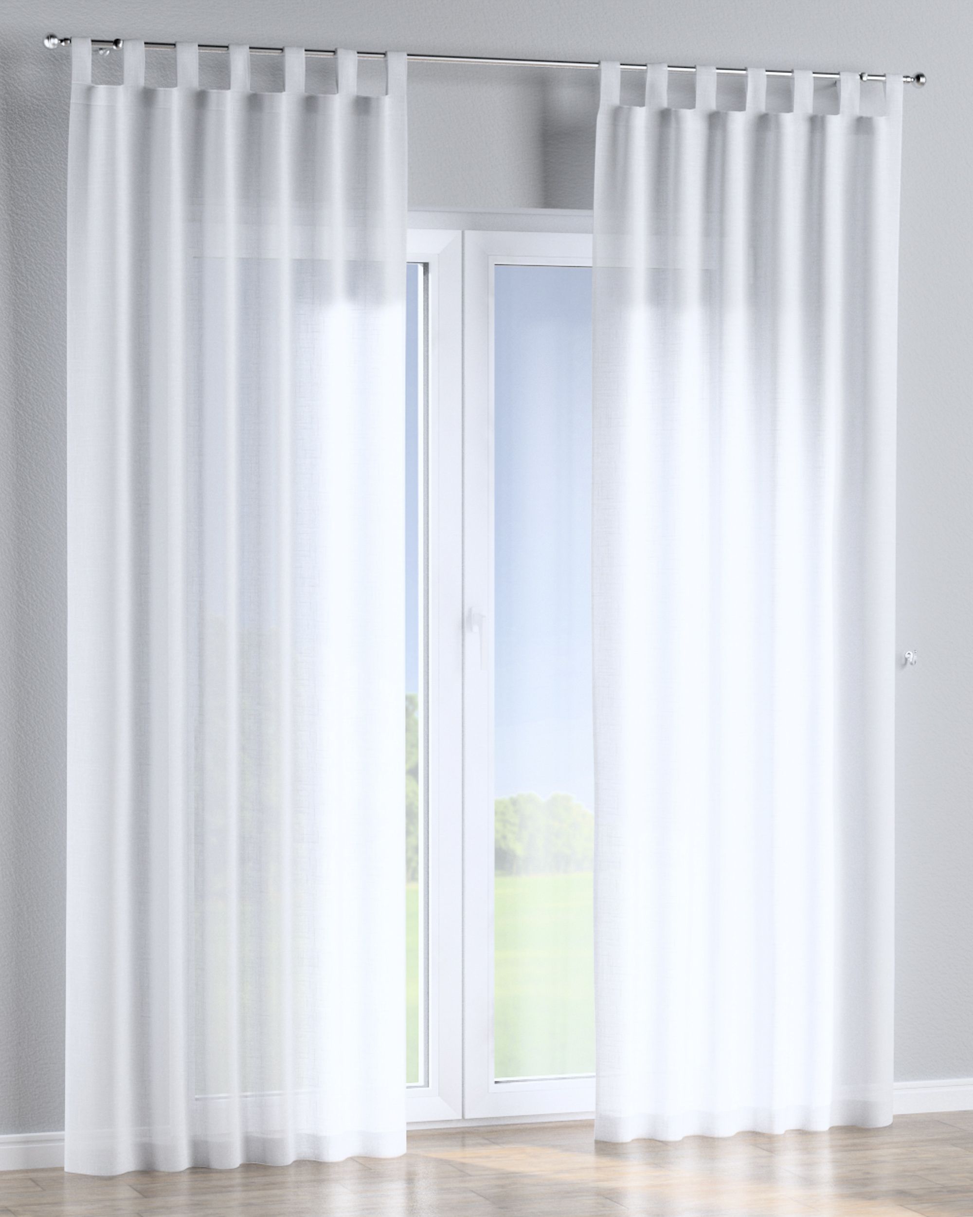 Rideau à pattes 1 pièce couleur blanc tissu semi-transparent, tresse