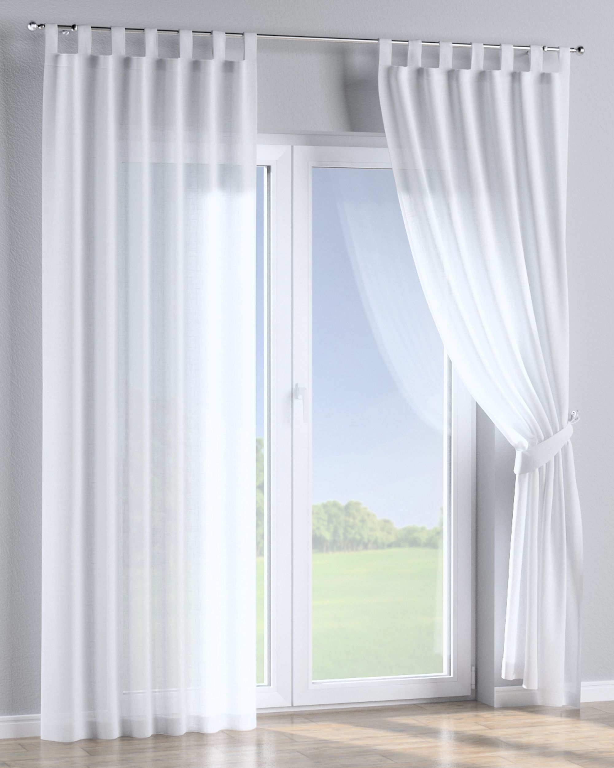 Rideau à pattes 1 pièce couleur blanc tissu semi-transparent, tresse (hover)