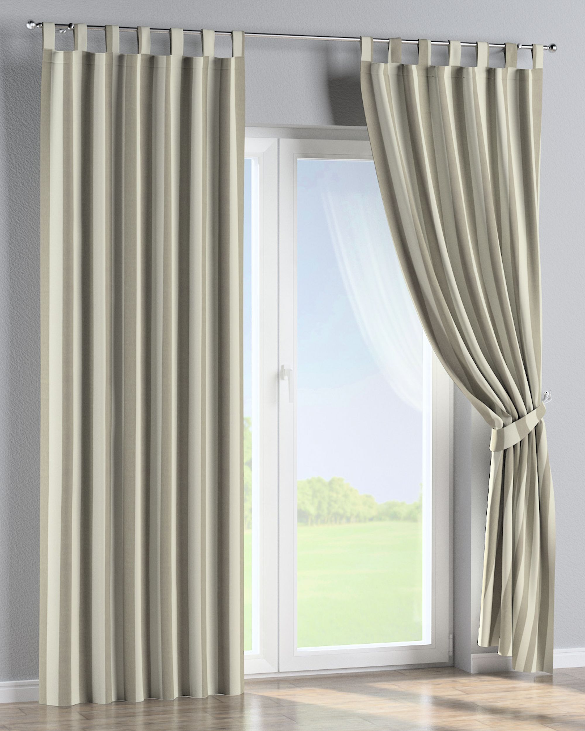 Rideau à pattes 1 pièce couleur beige tissu à motifs (hover)