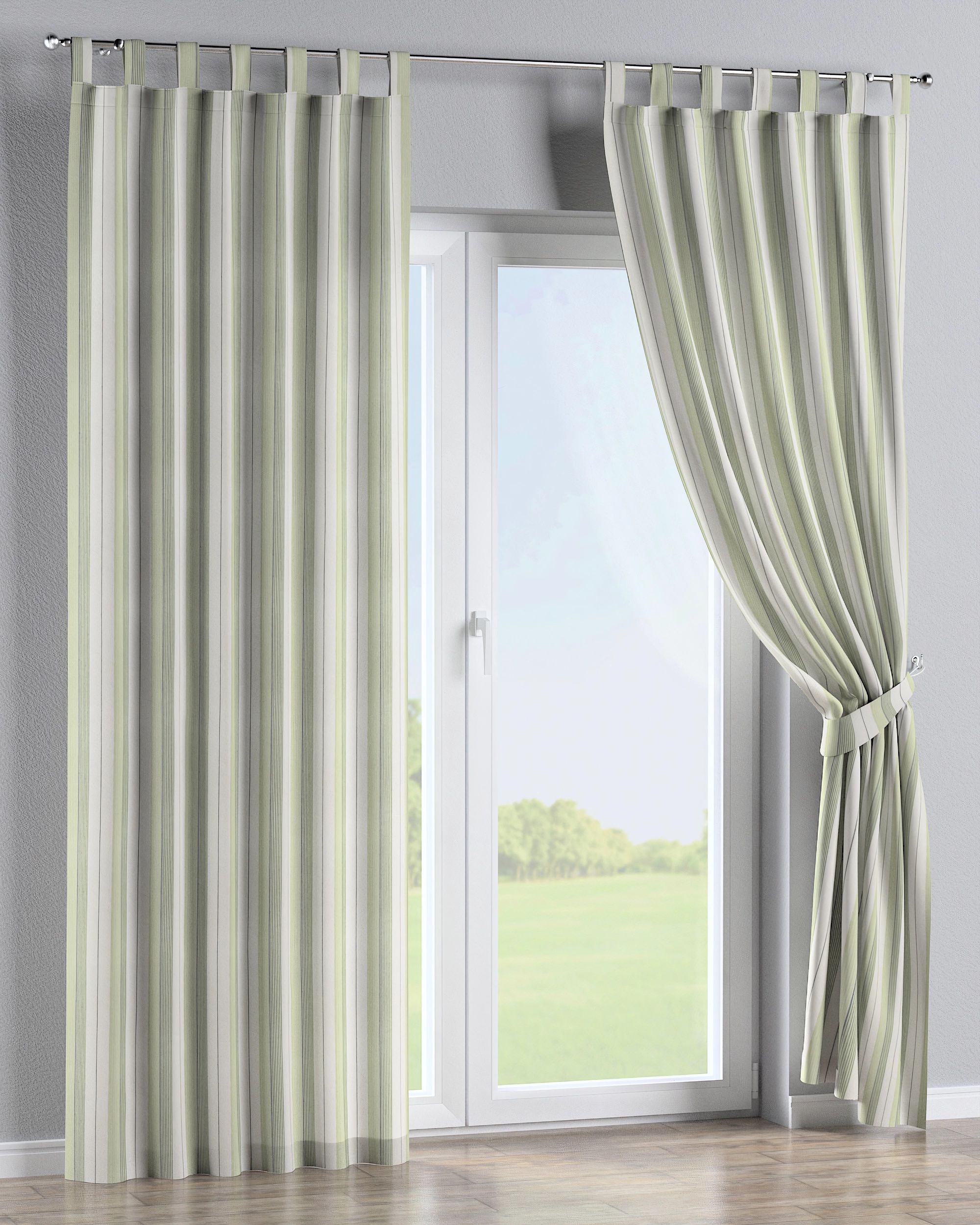 Rideau à pattes 1 pièce couleur vert tissu tresse, à motifs (hover)