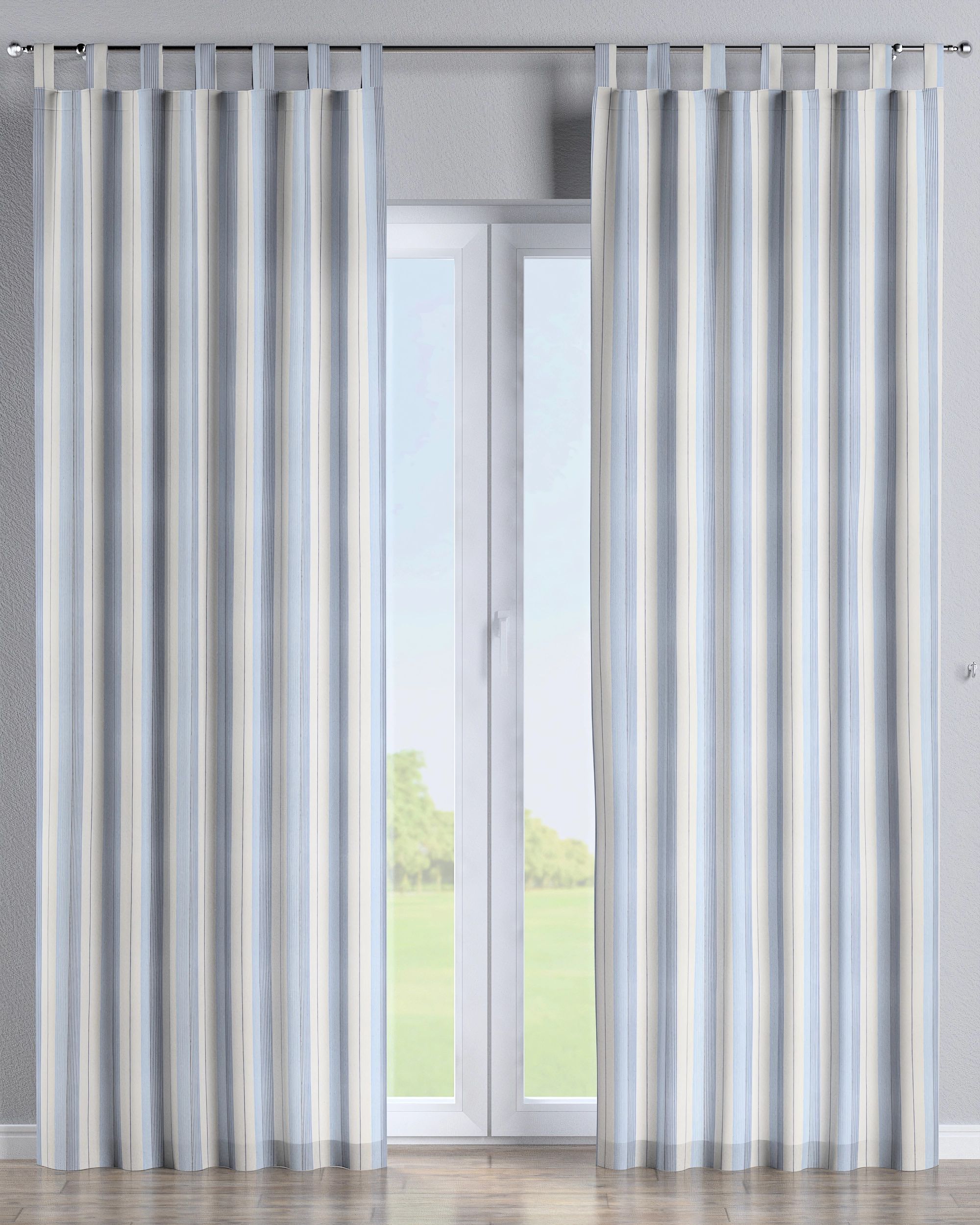Rideau à pattes 1 pièce couleur bleu tissu tresse, à motifs