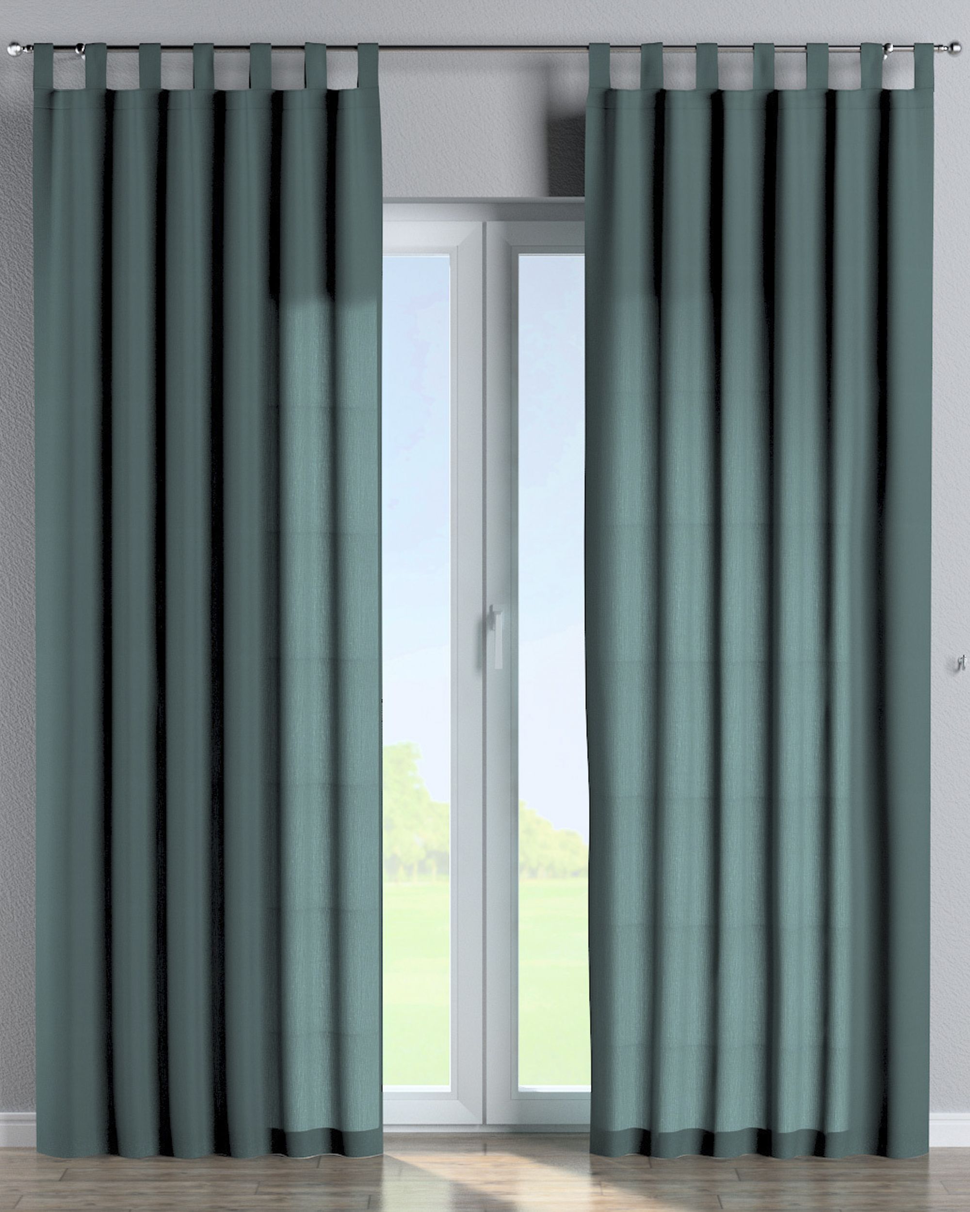 Rideau à pattes 1 pièce couleur vert tissu semi-transparent, tresse