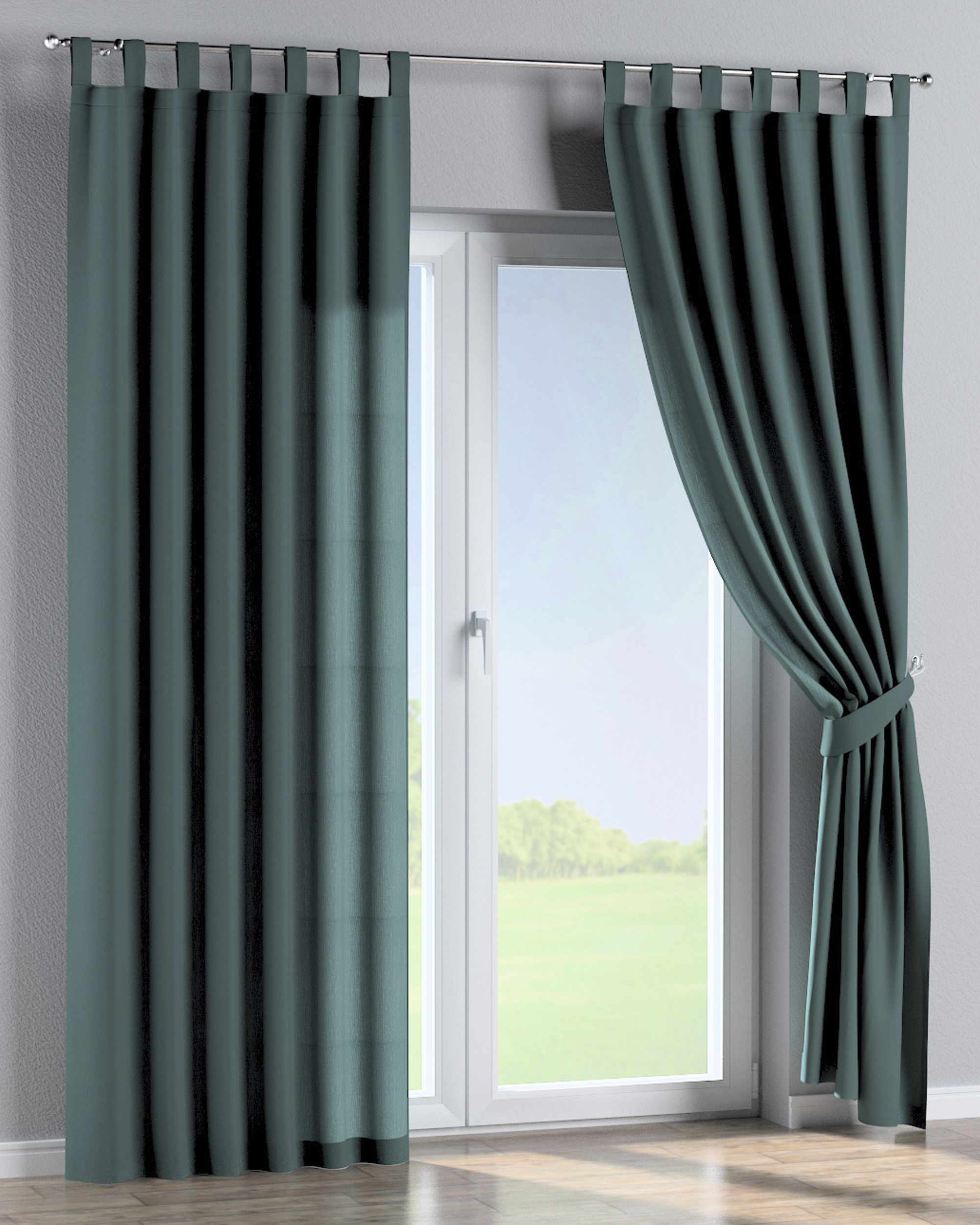 Rideau à pattes 1 pièce couleur vert tissu semi-transparent, tresse (hover)