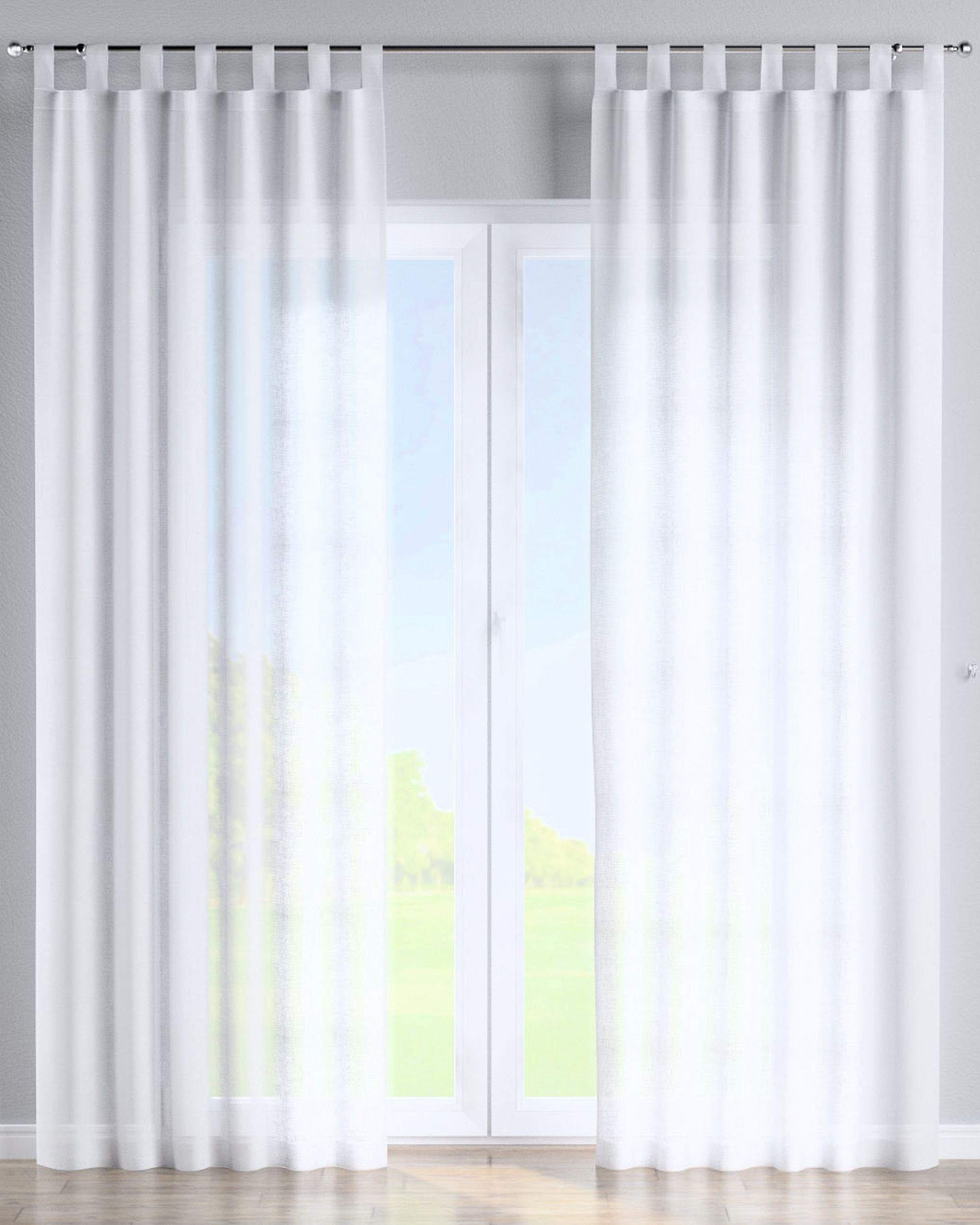 Rideau à pattes 1 pièce couleur blanc tissu semi-transparent, tresse