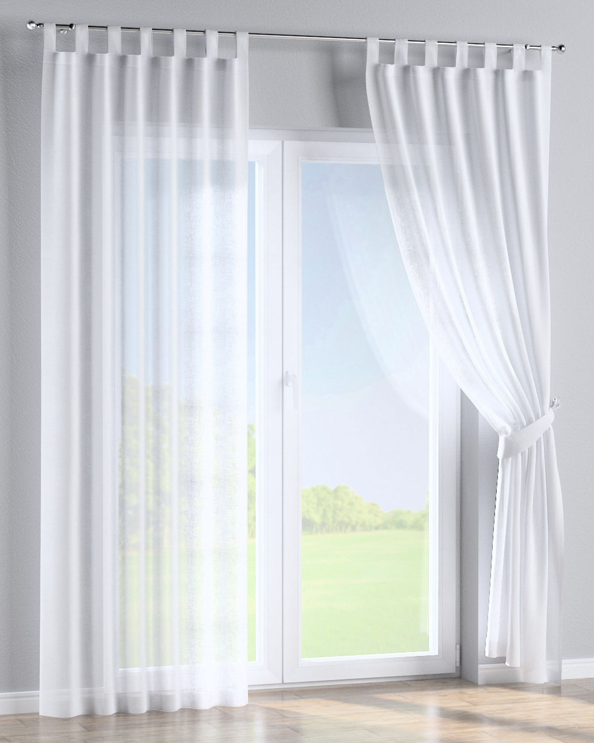 Rideau à pattes 1 pièce couleur blanc tissu semi-transparent, tresse (hover)