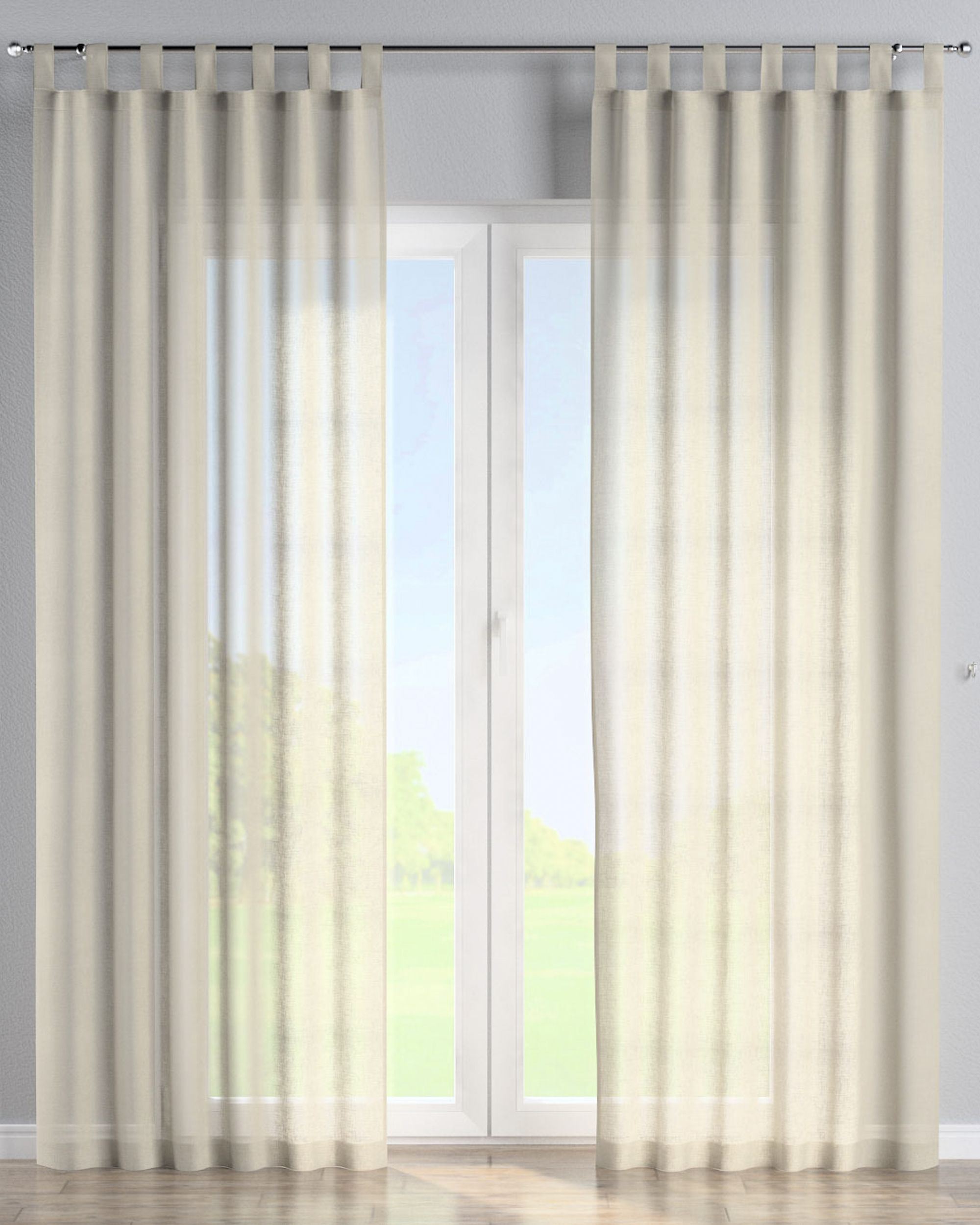 Rideau à pattes 1 pièce couleur beige tissu semi-transparent, tresse