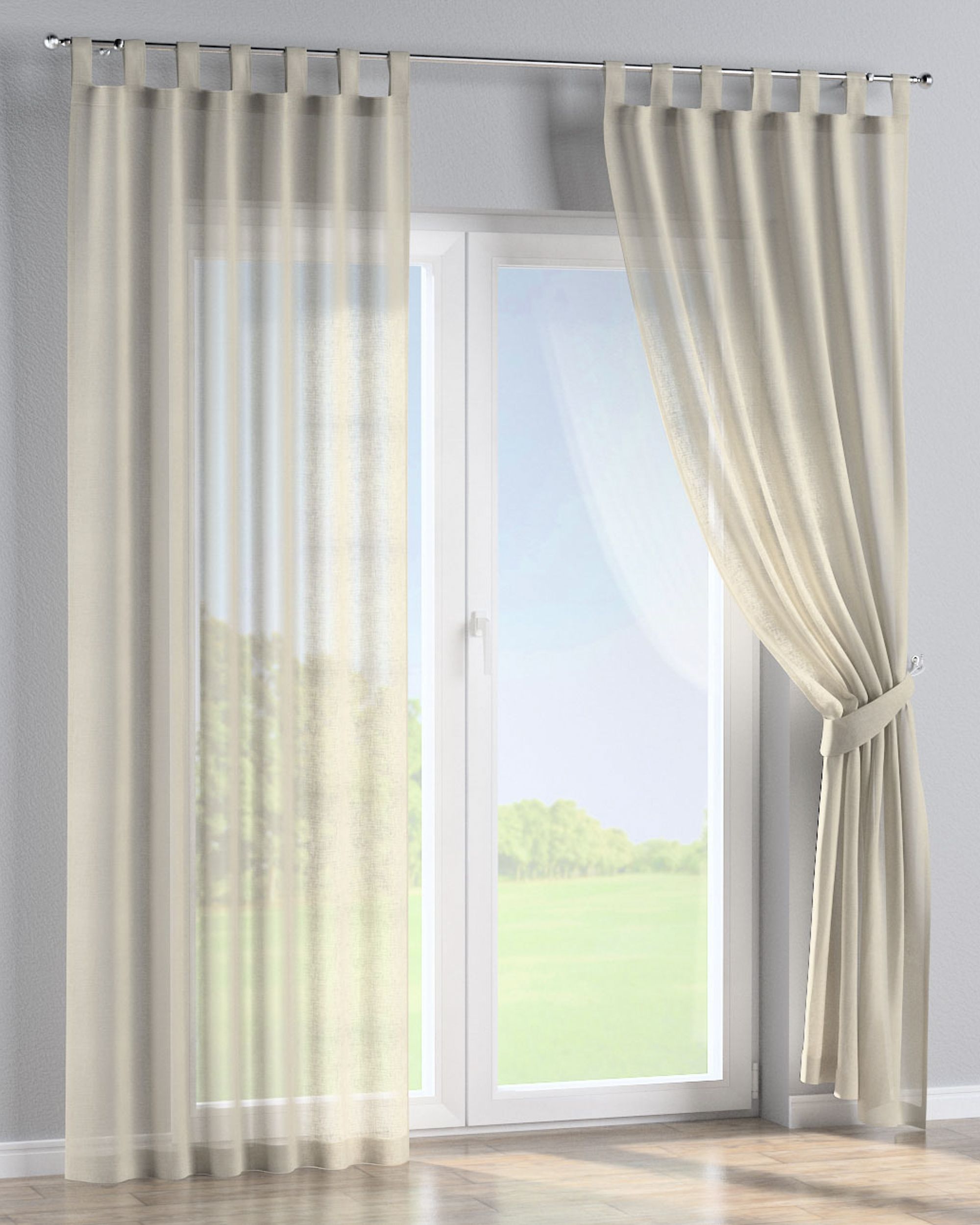 Rideau à pattes 1 pièce couleur beige tissu semi-transparent, tresse (hover)