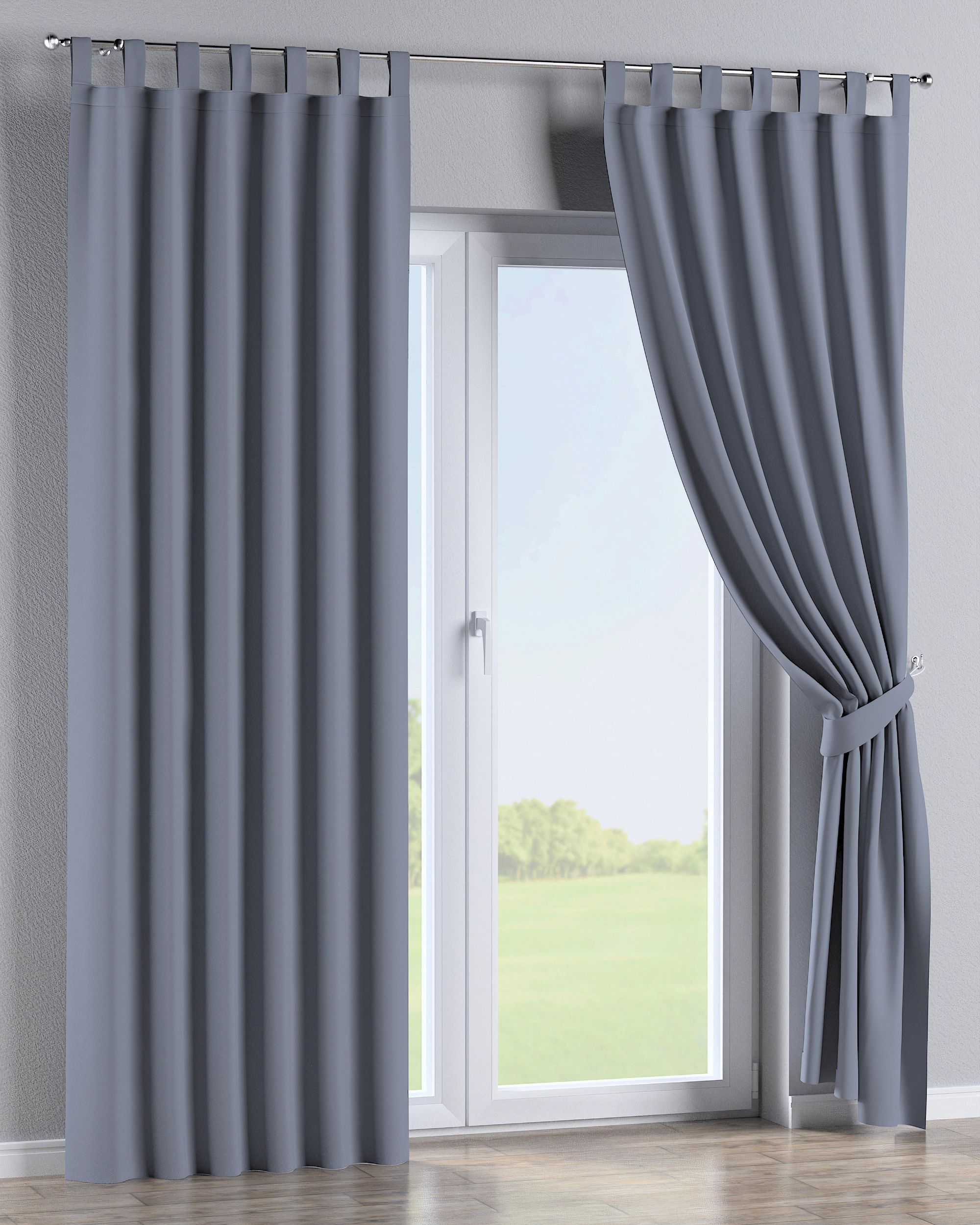 Rideau à pattes 1 pièce couleur gris tissu black-out (hover)