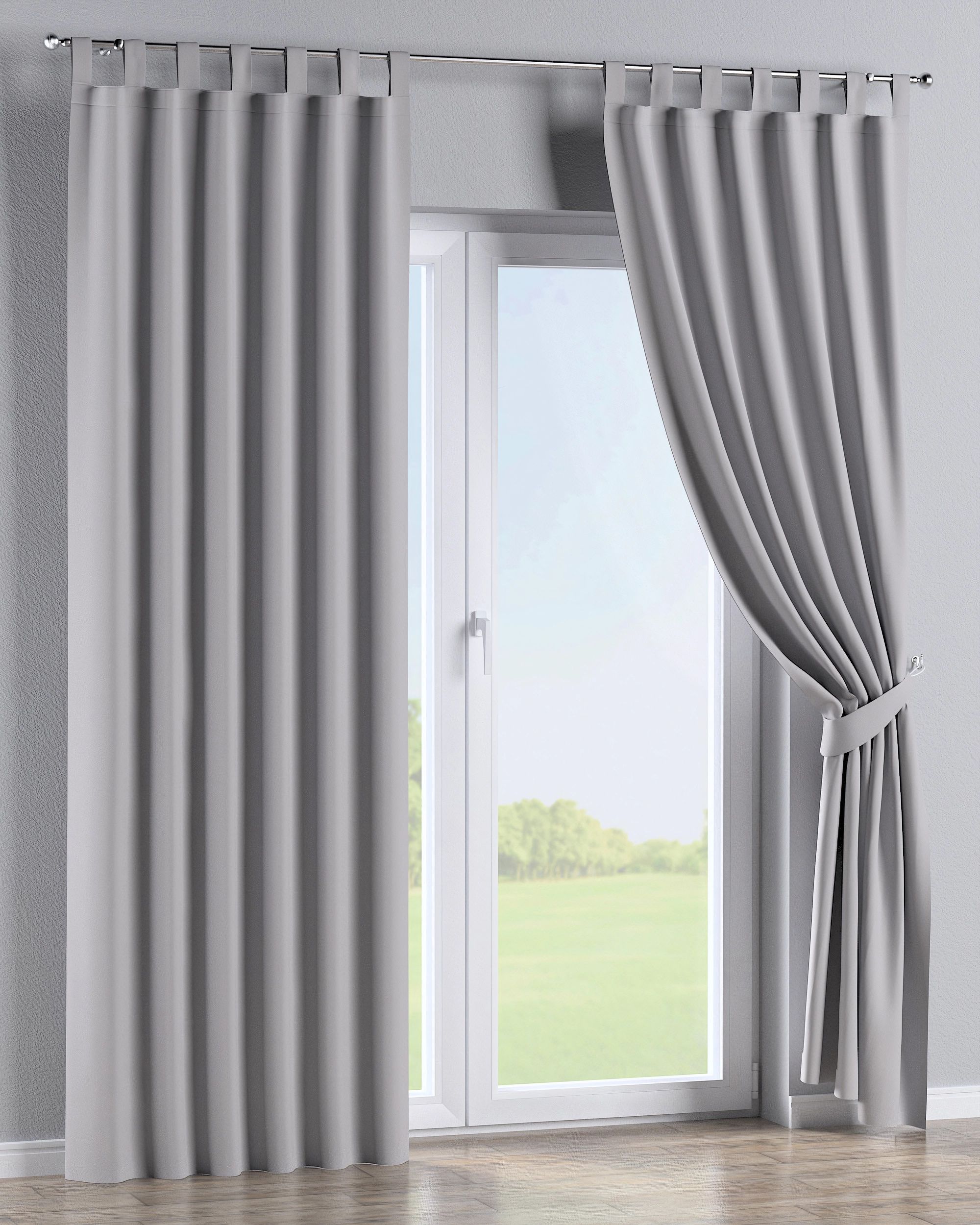 Rideau à pattes 1 pièce couleur gris tissu black-out (hover)